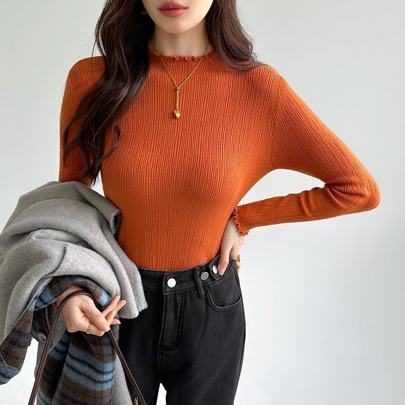 【ココモモ/COCOMOMO】のハイネック メロウフリル リブカットソー レディース フリルハイネック 長袖 インテリア・キッズ・メンズ・レディースファッション・服の通販 founy(ファニー) ファッション Fashion レディースファッション Fashion for Women トップス・カットソー Cut & Sew Tops カットソー・ベーシックTシャツ Cut-and-Sewn Tops / Stretch Tees & Basics イエロー Yellow オレンジ Orange ストレッチ Stretch, Stretchy Fabric ハイネック High Neck, Mock Neck フリル Frill, Ruffle 長袖 Long Sleeve, Full Sleeve オレンジ|ID: prp329100004741887 ipo3291000000034795284