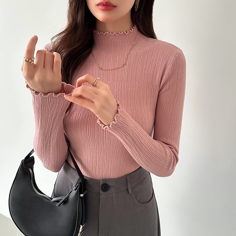 【ココモモ/COCOMOMO】のハイネック メロウフリル リブカットソー レディース フリルハイネック 長袖 インテリア・キッズ・メンズ・レディースファッション・服の通販 founy(ファニー) ファッション Fashion レディースファッション Fashion for Women トップス・カットソー Cut & Sew Tops カットソー・ベーシックTシャツ Cut-and-Sewn Tops / Stretch Tees & Basics イエロー Yellow オレンジ Orange ストレッチ Stretch, Stretchy Fabric ハイネック High Neck, Mock Neck フリル Frill, Ruffle 長袖 Long Sleeve, Full Sleeve ピンク|ID: prp329100004741887 ipo3291000000034795285