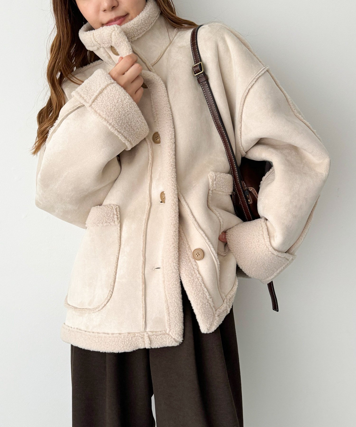 【キャナルジーン/CANAL JEAN】のEl mar フェイクムートンジャケット インテリア・キッズ・メンズ・レディースファッション・服の通販 founy(ファニー) 　ファッション　Fashion　レディースファッション　Fashion for Women　アウター　Coat / Outerwear Collection　レディースジャケット・軽アウター　Jackets　スタンド　Stand Collar, Upright Stand　パイピング　Piping, Trim Design　ポケット　Pocket, Pocket Detail　ムートン　Shearling, Mouton　冬　Winter / This Winter　クリーム|ID: prp329100004741897 ipo3291000000034717915