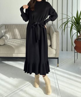 【クリア/clear】のウエストリボン裾フリルニットロングワンピース 人気、トレンドファッション・服の通販 founy(ファニー) ファッション Fashion レディースファッション Fashion for Women ワンピース Dresses フリル Frill, Ruffle フレア Flare, Flared リボン Ribbon, Bow 冬 Winter / This Winter |ID:prp329100004741898