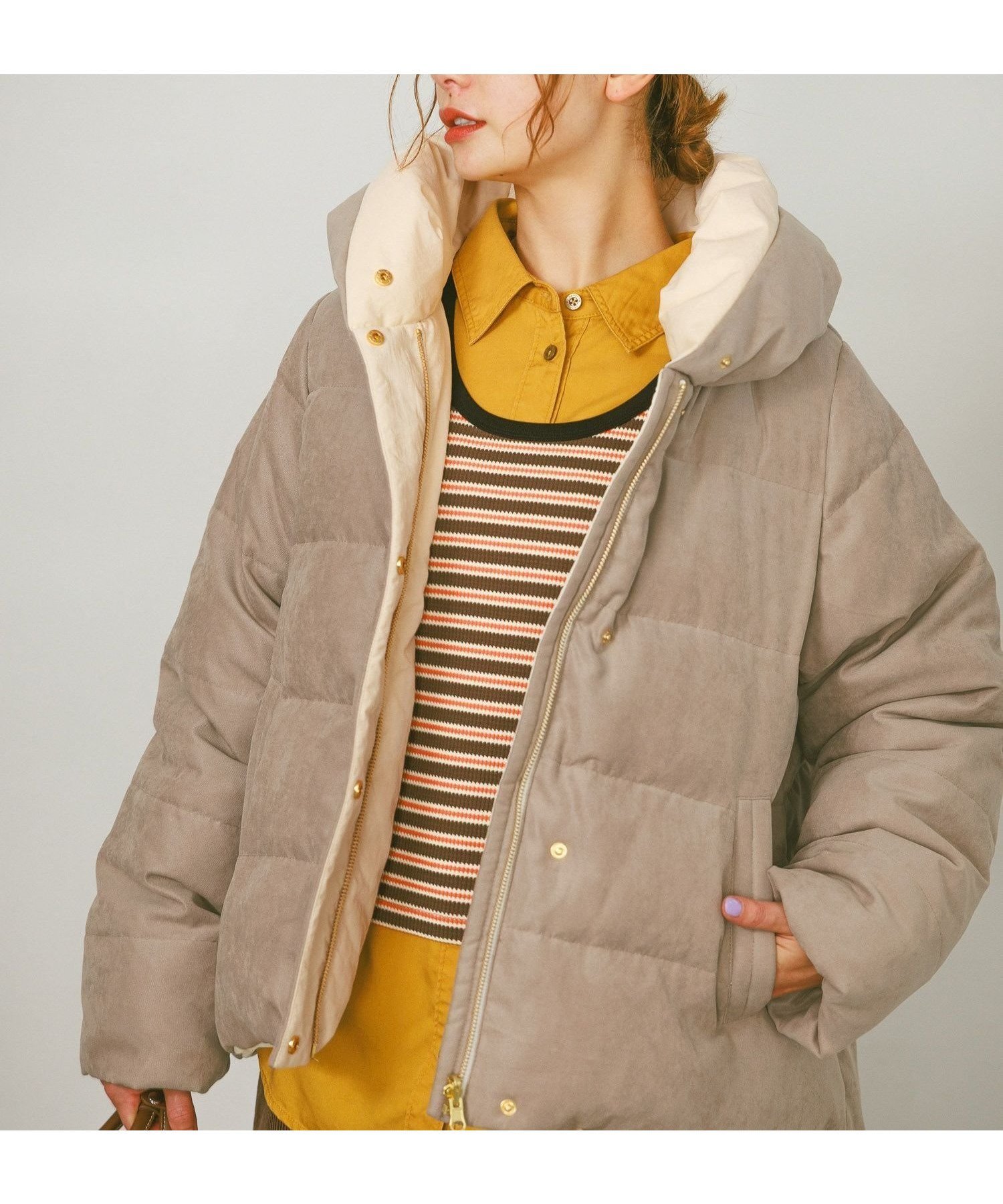 【ベイフロー/BAYFLOW】のおうちで手洗い可 リバーシブルコーデュロイダウン インテリア・キッズ・メンズ・レディースファッション・服の通販 founy(ファニー) 　ファッション　Fashion　レディースファッション　Fashion for Women　おすすめ　Recommended / Our Picks　コンパクト　Compact, Small Size　コーデュロイ　Corduroy, Cord Fabric　スタンド　Stand Collar, Upright Stand　スポーティ　Sporty, Casual Athletic　ダウン　Down, Puffer　リバーシブル　Reversible, Two-Sided　ワイド　Wide, Wide Fit　モカ57|ID: prp329100004741908 ipo3291000000034768811