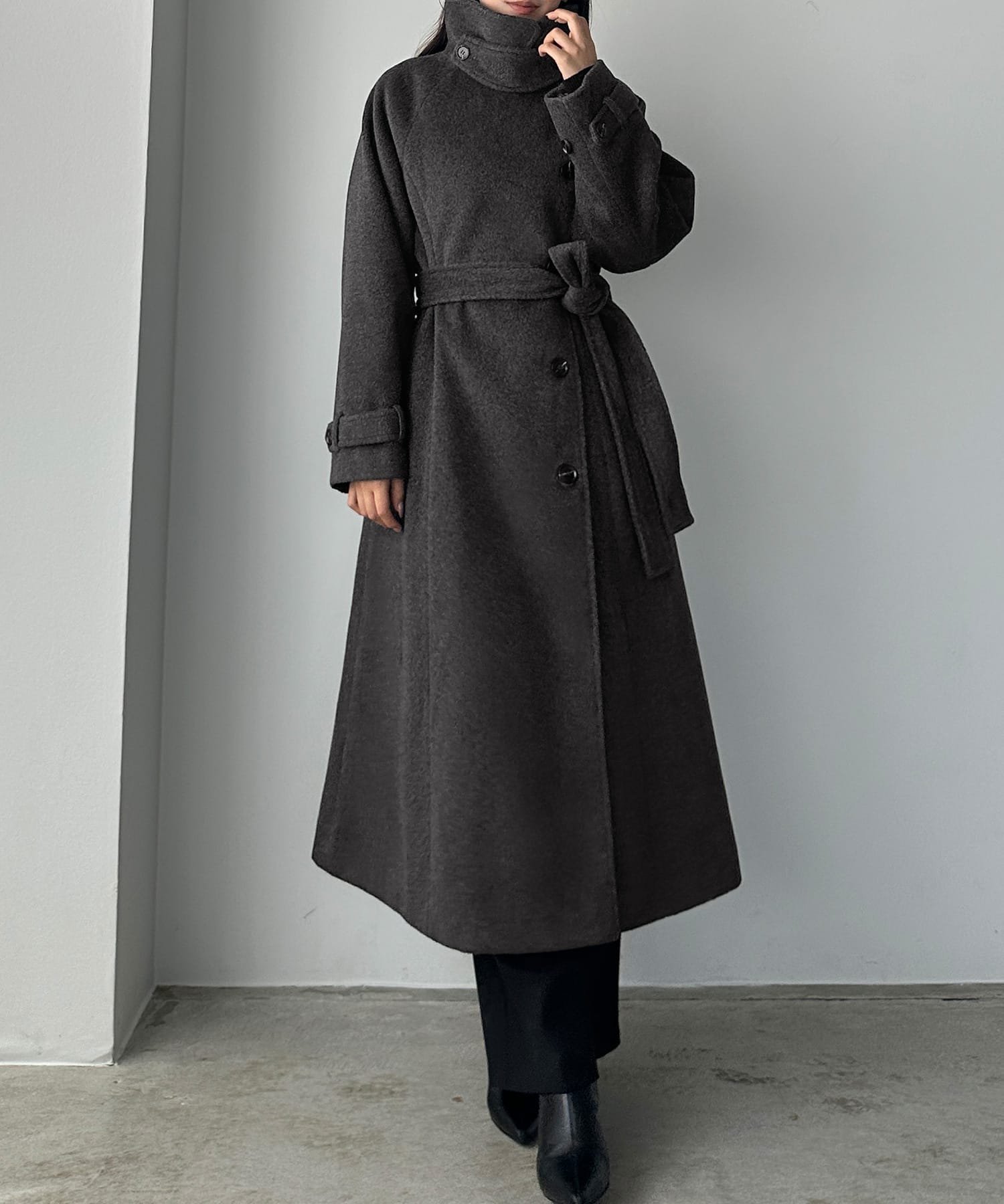 【ジュノア/JUNOAH】のLouere 2wayハイネックウールライクウエストシェイプフレアコート インテリア・キッズ・メンズ・レディースファッション・服の通販 founy(ファニー) ファッション Fashion レディースファッション Fashion for Women アウター Coat / Outerwear Collection コート・ロングコート・ピーコート Long Coats, Peacoats & More ダークグレー|ID: prp329100004741966 ipo3291000000034381411