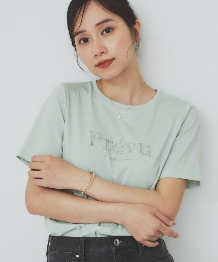 【インデックス/INDEX】のスパンコール刺繍ロゴTシャツ【洗濯機洗い可/接触冷感/UVケア】 インテリア・キッズ・メンズ・レディースファッション・服の通販 founy(ファニー) 　ファッション　Fashion　レディースファッション　Fashion for Women　トップス・カットソー　Cut & Sew Tops　シャツ・ブラウス・オフィスカジュアル　Elegant Blouses & Button-Ups　ロングTシャツ・Tシャツ　Longline T-Shirts & Tees　エレガント 上品　Elegant　シンプル　Simple, Minimal　スパンコール　Sequins, Sequin Embellishment　スマート　Smart, Elegant　フロント　Front, Front Design　リラックス　Relax, Relaxed Fit　夏　Summer　ミントグリーン|ID: prp329100004741967 ipo3291000000034264780