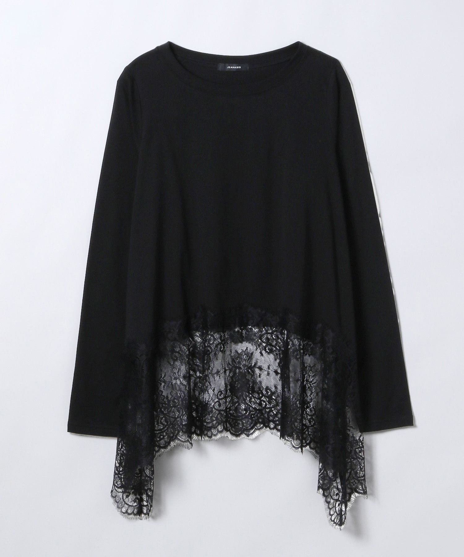 【ジーナシス/JEANASiS】のレースドッキングロンTEE インテリア・キッズ・メンズ・レディースファッション・服の通販 founy(ファニー) 　ファッション　Fashion　レディースファッション　Fashion for Women　トップス・カットソー　Cut & Sew Tops　ロングTシャツ・Tシャツ　Longline T-Shirts & Tees　イレヘム　Irregular Hemline　カーディガン　Cardigan, Knitwear　シンプル　Simple, Minimal　ジャケット　Jacket, Outerwear　スウェット / スエット　Sweatshirt, Sweatwear　ストレート　Straight, Straight Cut　ドッキング　Docking, Mixed Material　レース　Lace, Lace Fabric　A/W・秋冬　Autumn/Winter　長袖　Long Sleeve, Full Sleeve　ブラック|ID: prp329100004742147 ipo3291000000034889127