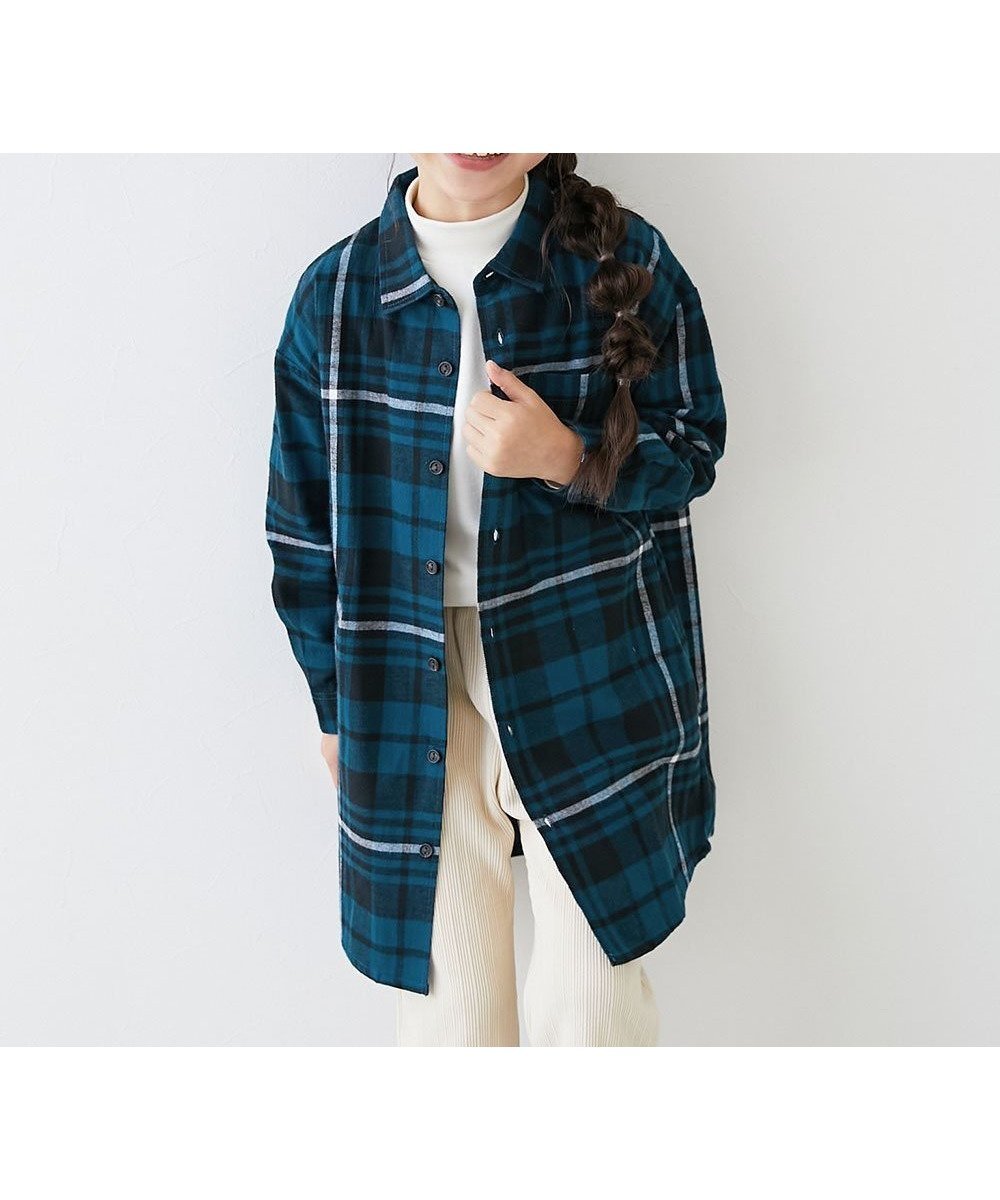 【デビロック/devirock / KIDS】の綿100% チェック柄 ネルシャツ ワンピース 長袖ワンピース ワンピース 25AW インテリア・キッズ・メンズ・レディースファッション・服の通販 founy(ファニー) 　ファッション　Fashion　キッズファッション　Fashion for Kids　ワンピース　Dresses　チェック　Check, Plaid, Tartan　長袖　Long Sleeve, Full Sleeve　羽織　Haori, Light Jacket　A/W・秋冬　Autumn/Winter　おすすめ　Recommended / Our Picks　2025年　2025　2025-2026秋冬・A/W　Autumn/Winter 2025–26 AW25–26　006-コバルトブルー|ID: prp329100004742161 ipo3291000000034624647