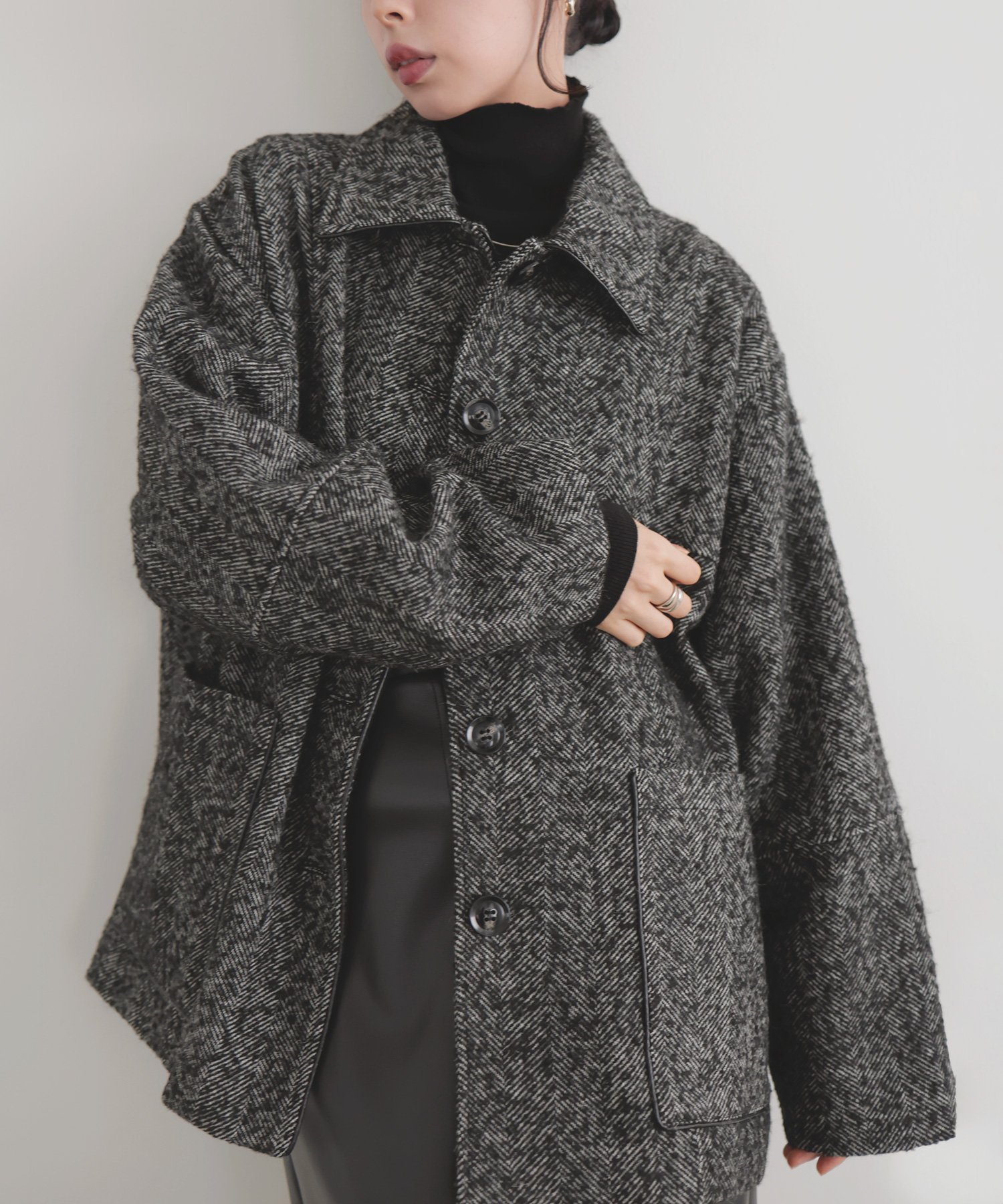 【リアン/Lian】のヘリンボーンパイピングカバーオールジャケット インテリア・キッズ・メンズ・レディースファッション・服の通販 founy(ファニー) 　ファッション　Fashion　レディースファッション　Fashion for Women　アウター　Coat / Outerwear Collection　レディースジャケット・軽アウター　Jackets　クラシカル　Classical, Vintage-Inspired　ジャケット　Jacket, Outerwear　パイピング　Piping, Trim Design　ブルゾン　Blouson, Bomber Jacket　エレガント 上品　Elegant　ブラック|ID: prp329100004742280 ipo3291000000034488278