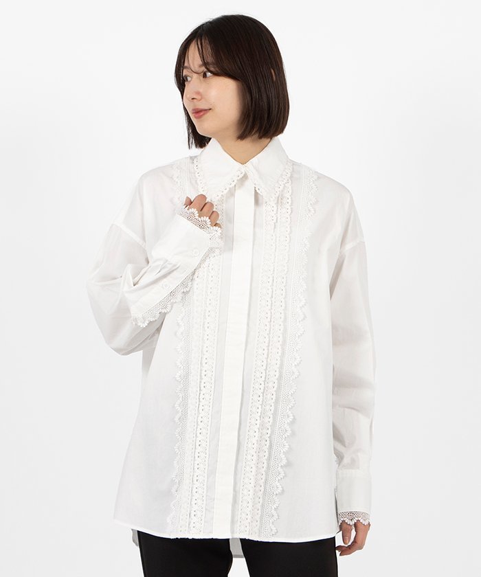 【ミス ジェイ/MISS J】のレーストリムビッグシャツ インテリア・キッズ・メンズ・レディースファッション・服の通販 founy(ファニー) https://founy.com/ ファッション Fashion レディースファッション Fashion for Women トップス・カットソー Cut & Sew Tops シャツ・ブラウス・オフィスカジュアル Elegant Blouses & Button-Ups エレガント 上品 Elegant ジョーゼット Georgette, Semi-Sheer Fabric トレンド Trend, Trending Now バランス Balance, Style Balance |ID: prp329100004742306 ipo3291000000034268360