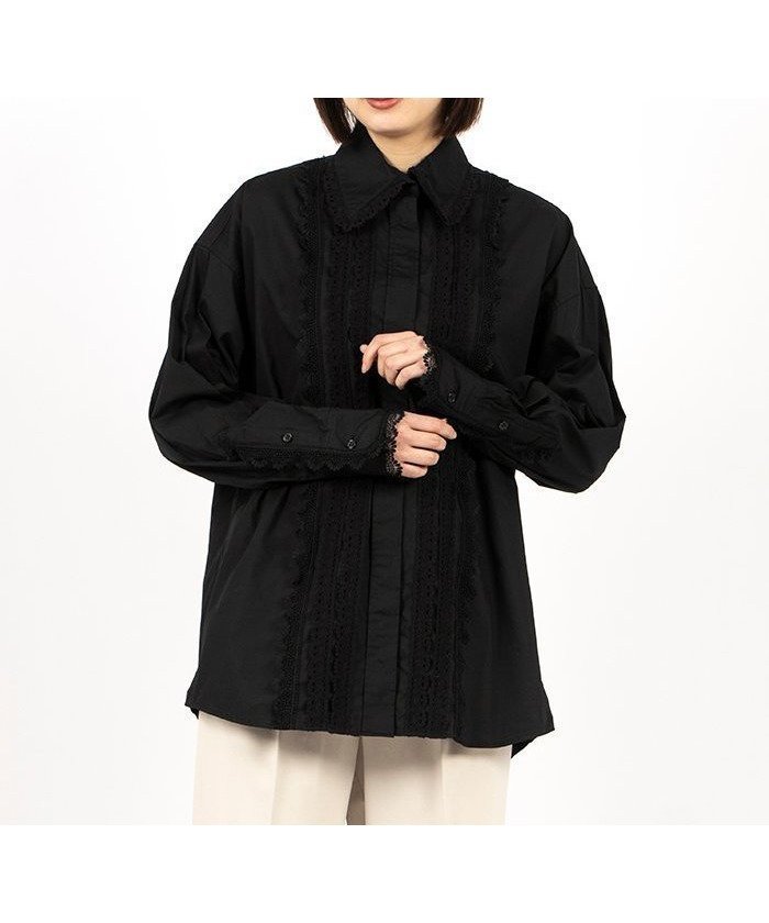 【ミス ジェイ/MISS J】のレーストリムビッグシャツ インテリア・キッズ・メンズ・レディースファッション・服の通販 founy(ファニー) 　ファッション　Fashion　レディースファッション　Fashion for Women　トップス・カットソー　Cut & Sew Tops　シャツ・ブラウス・オフィスカジュアル　Elegant Blouses & Button-Ups　エレガント 上品　Elegant　ジョーゼット　Georgette, Semi-Sheer Fabric　トレンド　Trend, Trending Now　バランス　Balance, Style Balance　ブラック|ID: prp329100004742306 ipo3291000000034268365