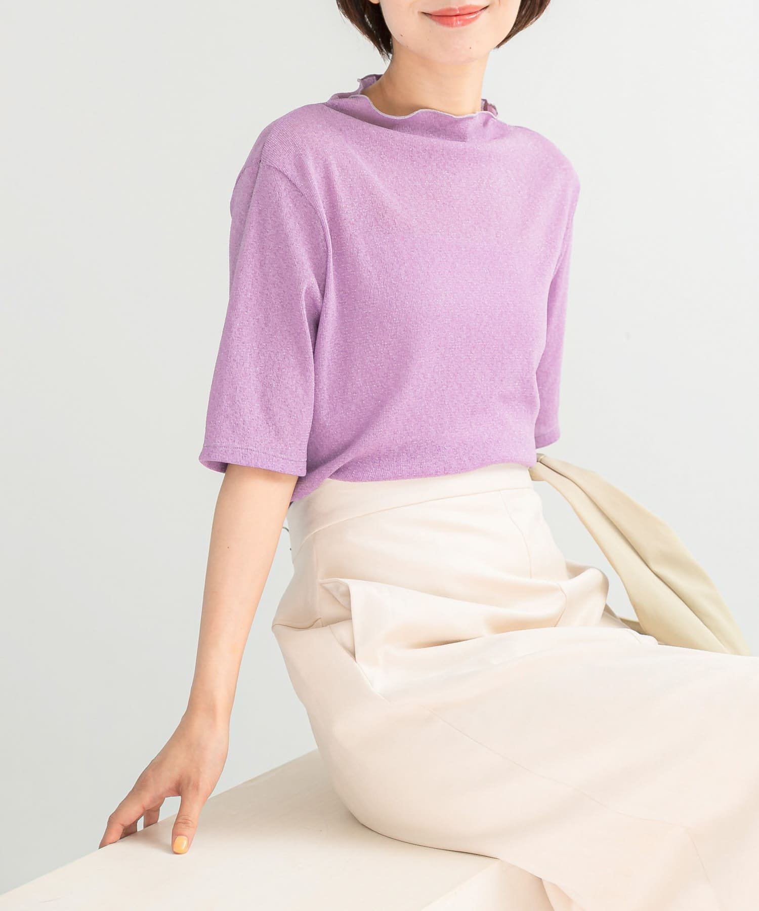 【アーバンリサーチ ロッソ/URBAN RESEARCH ROSSO】のラメシアーカットソー インテリア・キッズ・メンズ・レディースファッション・服の通販 founy(ファニー) 　ファッション　Fashion　レディースファッション　Fashion for Women　トップス・カットソー　Cut & Sew Tops　カットソー・ベーシックTシャツ　Cut-and-Sewn Tops / Stretch Tees & Basics　2025年　2025　2025春夏・S/S　Spring/Summer 2025 SS25　カットソー　Cut and Sewn Top　シアー　Sheer, See-Through　シンプル　Simple, Minimal　デニム　Denim, Jeans Material　夏　Summer　S/S・春夏　SS, Spring/Summer, Warm Season　MAUVE|ID: prp329100004742706 ipo3291000000034272239