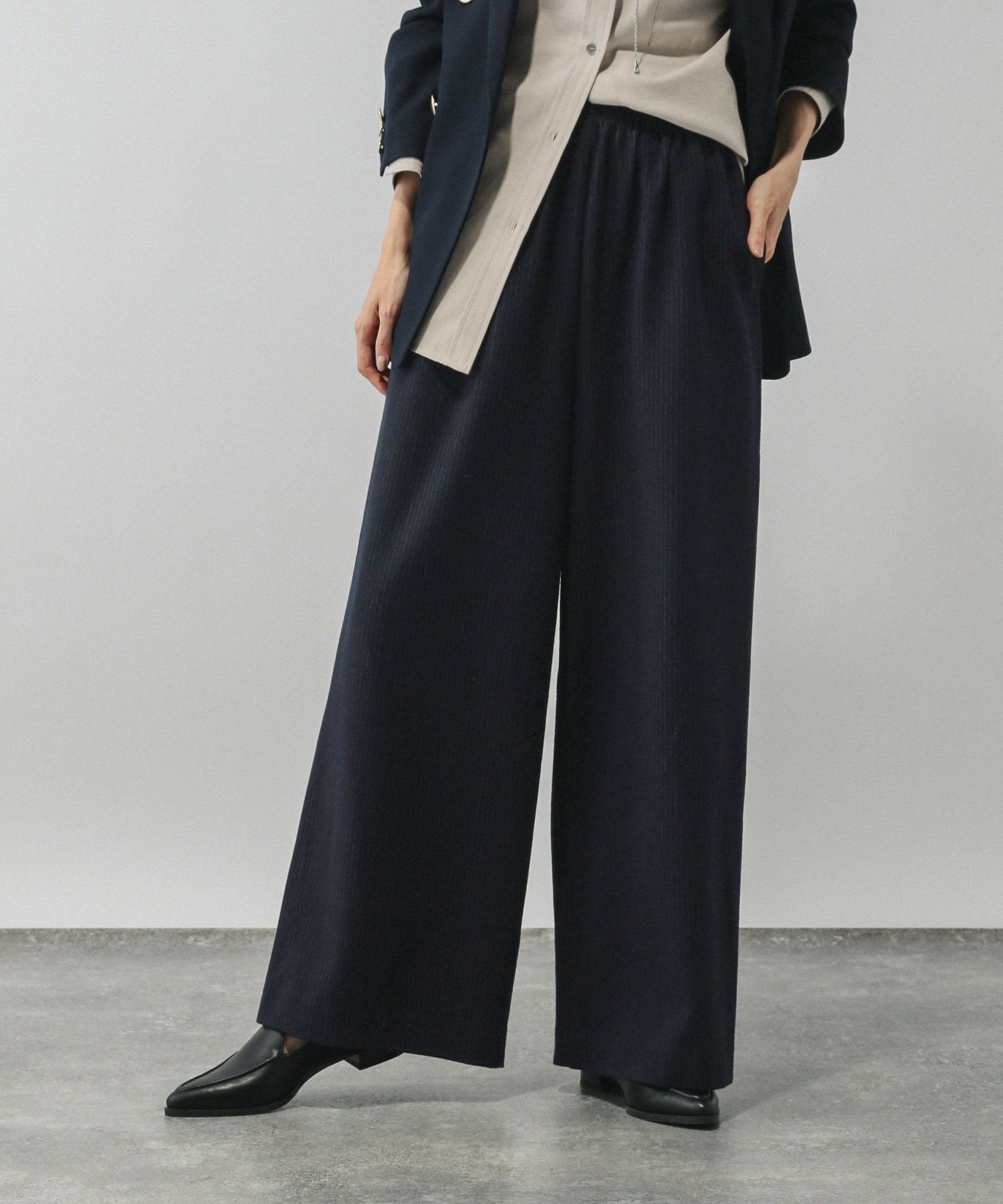 【グローバルワーク/GLOBAL WORK】のあったかリラックスワイドパンツ/591305 インテリア・キッズ・メンズ・レディースファッション・服の通販 founy(ファニー) 　ファッション　Fashion　レディースファッション　Fashion for Women　パンツ　Pants & Trousers　おすすめ　Recommended / Our Picks　コンパクト　Compact, Small Size　シャーリング　Shirring, Ruched　シューズ　Shoes, Footwear　ジャケット　Jacket, Outerwear　スウェット / スエット　Sweatshirt, Sweatwear　ストレッチ　Stretch, Stretchy Fabric　スマート　Smart, Elegant　スリッポン　Slip-On, Loafer　トレンド　Trend, Trending Now　リラックス　Relax, Relaxed Fit　楽ちん　Easy Fit, Comfortable　ネイビーストライプ89|ID: prp329100004742767 ipo3291000000034506916