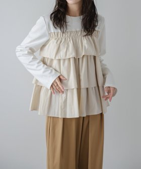 【ラジュール/Lajour】のティアードフリルドッキングトップス 人気、トレンドファッション・服の通販 founy(ファニー) ファッション Fashion レディースファッション Fashion for Women トップス・カットソー Cut & Sew Tops カットソー Cut and Sewn Top ガーリー Girly, Feminine Style ギャザー Gathered, Ruffled ティアード Tiered, Tiered Style ドッキング Docking, Mixed Material パール Pearl, Pearl Accent フェミニン Feminine, Girly フリル Frill, Ruffle エレガント 上品 Elegant |ID:prp329100004742788