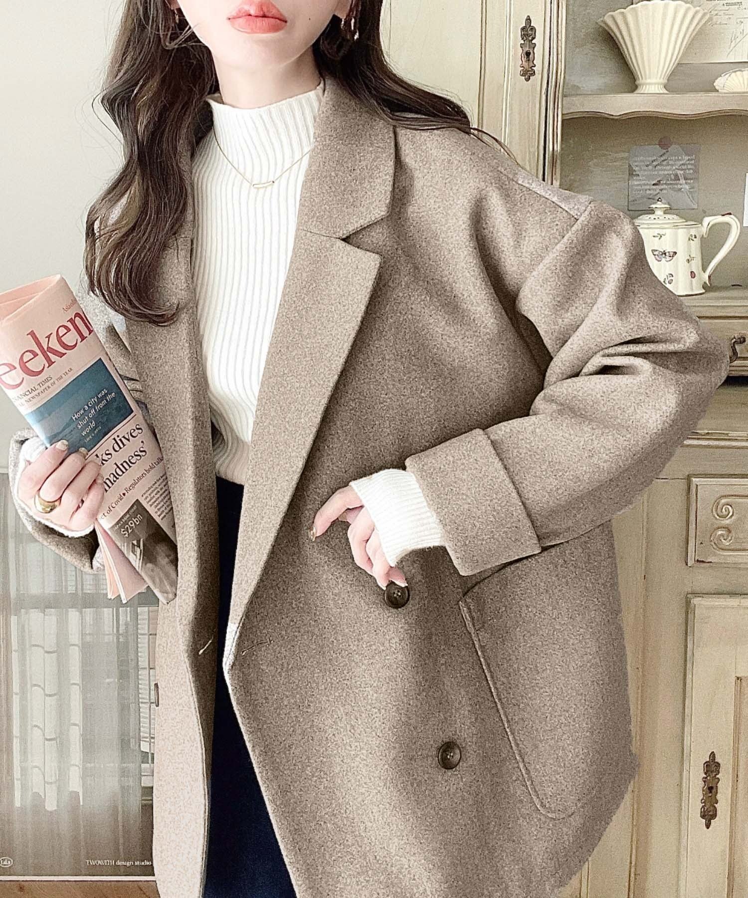 【モーメントプラス/moment+ / MEN】のニットメルトンルーズシルエットダブルテーラードジャケット インテリア・キッズ・メンズ・レディースファッション・服の通販 founy(ファニー) 　ファッション　Fashion　メンズファッション　Fashion for Men　クラシカル　Classical, Vintage-Inspired　ショート　Short, Short Length　センター　Center, Center Line　ダブル　Double, Double-Breasted　デニム　Denim, Jeans Material　トレンド　Trend, Trending Now　なめらか　Smooth, Silky Texture　ビッグ　Big, Oversized　フェルト　Felt, Felt Fabric　フレア　Flare, Flared　ベーシック　Basic, Essential　ポケット　Pocket, Pocket Detail　ミニスカート　Mini Skirt, Short Skirt　メルトン　Melton, Heavy Wool　ルーズ　Loose, Oversized　ロールアップ　Roll-Up, Cuffed Hem　再入荷　Restock / Back in Stock　プチプライス・低価格　Affordable / Budget Price　エレガント 上品　Elegant　ブラウン系その他|ID: prp329100004742798 ipo3291000000034965025