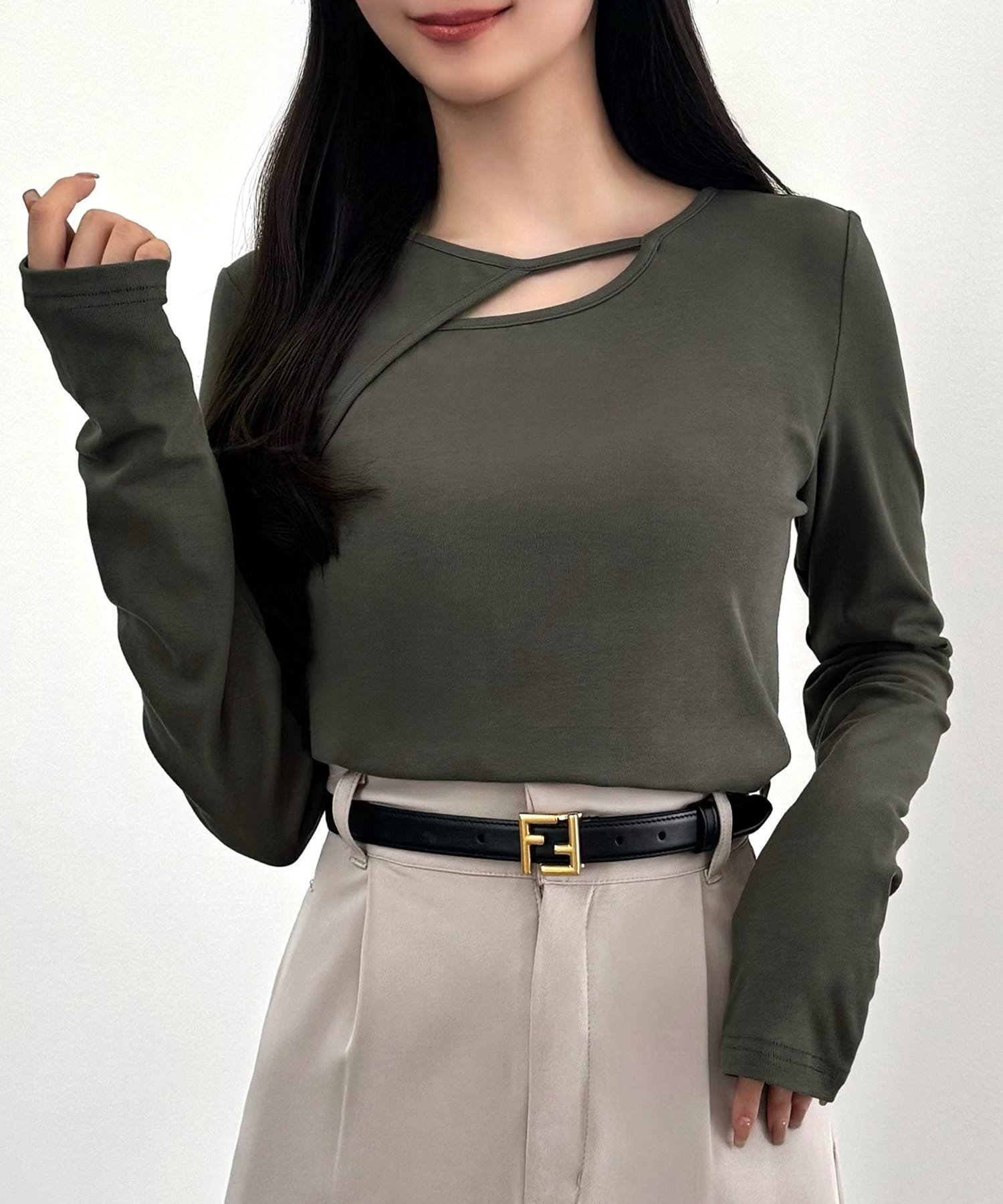 【ジュノア/JUNOAH】のCENEA 薄手カットアウトデザインカットソー インテリア・キッズ・メンズ・レディースファッション・服の通販 founy(ファニー) 　ファッション　Fashion　レディースファッション　Fashion for Women　トップス・カットソー　Cut & Sew Tops　カットソー・ベーシックTシャツ　Cut-and-Sewn Tops / Stretch Tees & Basics　チャコール|ID: prp329100004742800 ipo3291000000034272952