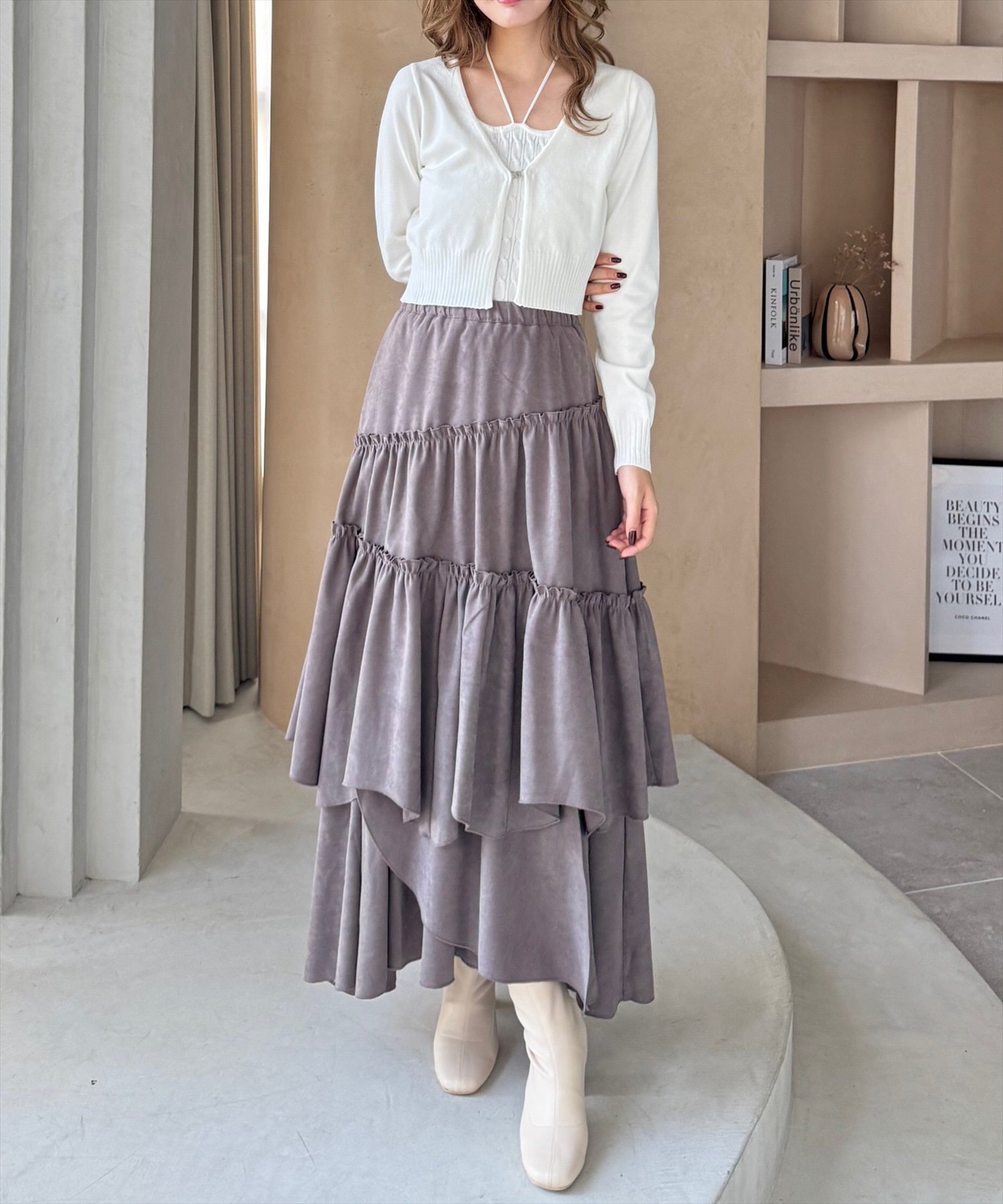 【クリア/clear】の無地 柄ランダムティアードロングスカート インテリア・キッズ・メンズ・レディースファッション・服の通販 founy(ファニー) 　ファッション　Fashion　レディースファッション　Fashion for Women　スカート　Skirts　ロングスカート　Long Skirts / Maxi & Midi Skirts　コーデュロイ　Corduroy, Cord Fabric　ショート　Short, Short Length　スウェット / スエット　Sweatshirt, Sweatwear　チェック　Check, Plaid, Tartan　ティアードスカート　Tiered Skirt, Flounced Skirt　無地　Plain, Solid Color　A/W・秋冬　Autumn/Winter　GYBE|ID: prp329100004742847 ipo3291000000034273220