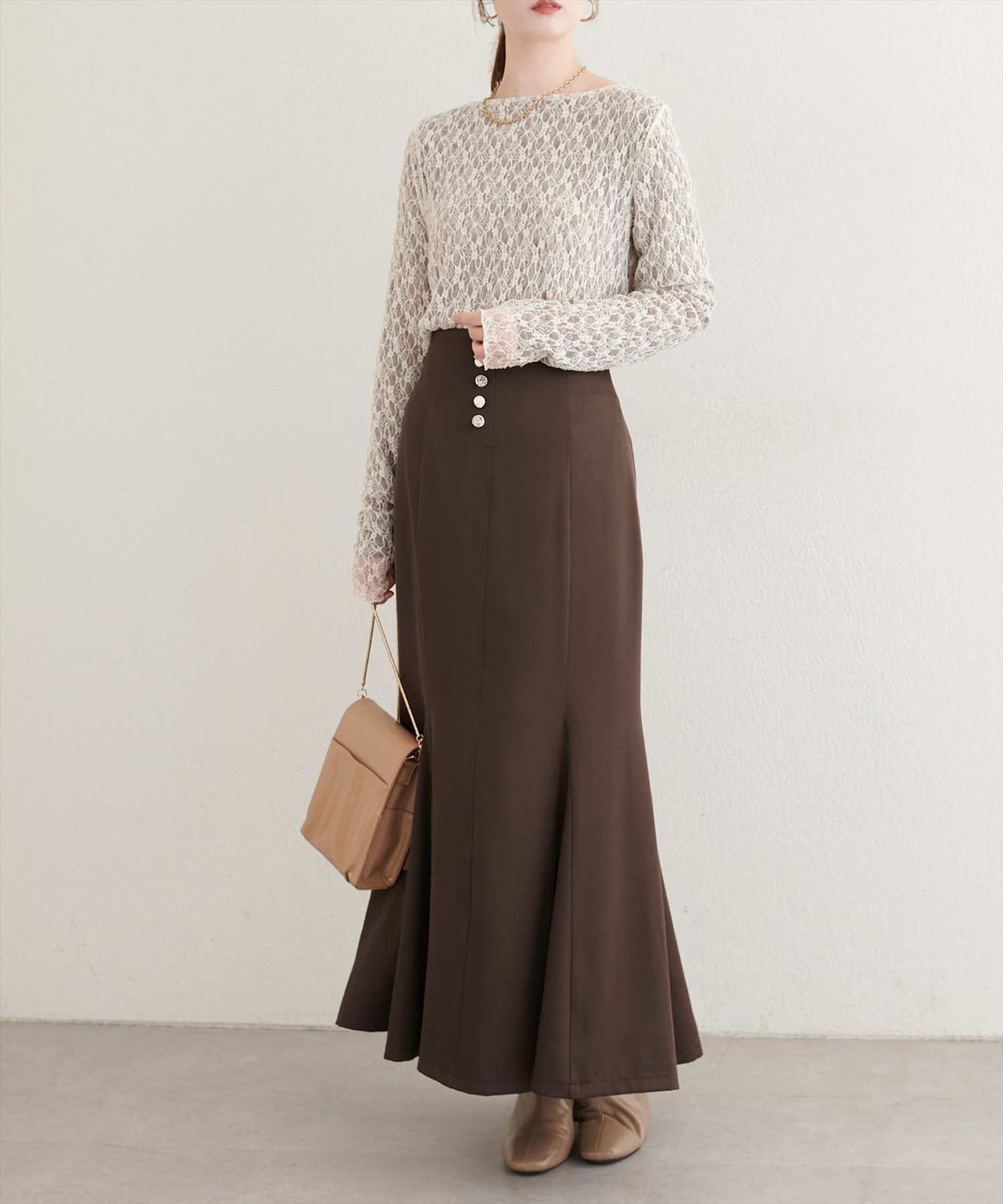 【ナチュラルクチュール/natural couture】の【WEB限定】フロント釦マーメイドスカート インテリア・キッズ・メンズ・レディースファッション・服の通販 founy(ファニー) 　ファッション　Fashion　レディースファッション　Fashion for Women　スカート　Skirts　エレガント 上品　Elegant　カットソー　Cut and Sewn Top　クラシカル　Classical, Vintage-Inspired　シンプル　Simple, Minimal　ジャケット　Jacket, Outerwear　スニーカー　Sneakers, Trainers　ダウン　Down, Puffer　フェミニン　Feminine, Girly　フロント　Front, Front Design　マーメイド　Mermaid, Fishtail Silhouette　リラックス　Relax, Relaxed Fit　再入荷　Restock / Back in Stock　おすすめ　Recommended / Our Picks　2025年　2025　2025-2026秋冬・A/W　Autumn/Winter 2025–26 AW25–26　ブラウン|ID: prp329100004742926 ipo3291000000034273904