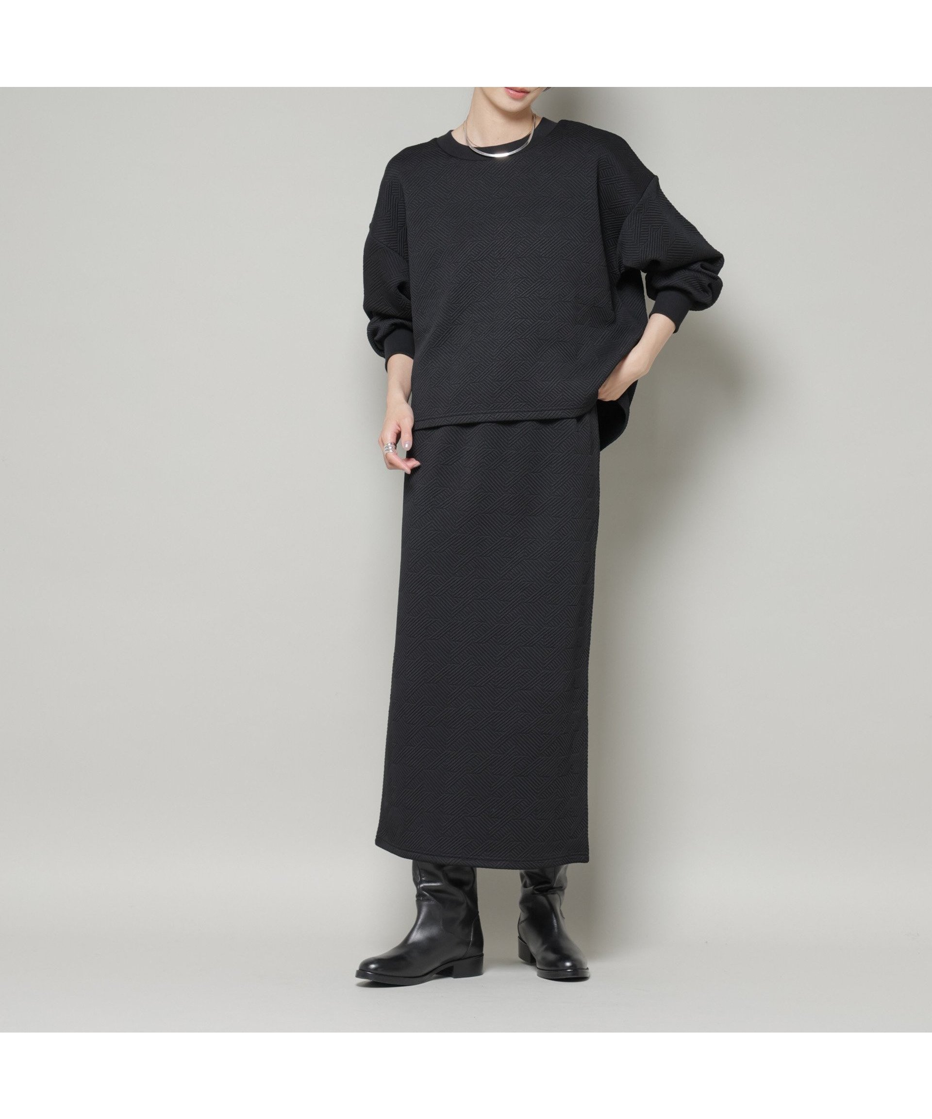 【ナノ ユニバース/nano universe】のジャガードカット セットアップ インテリア・キッズ・メンズ・レディースファッション・服の通販 founy(ファニー) 　ファッション　Fashion　レディースファッション　Fashion for Women　セットアップ　Matching Sets　ウォッシャブル　Machine Washable　カットソー　Cut and Sewn Top　スリット　Slit, Slit Detail　セットアップ　Set-Up, Coordinated Outfit　ベーシック　Basic, Essential　アウトレット　Outlet / Clearance　エレガント 上品　Elegant　2025年　2025　2025-2026秋冬・A/W　Autumn/Winter 2025–26 AW25–26　ブラック|ID: prp329100004742961 ipo3291000000034274207