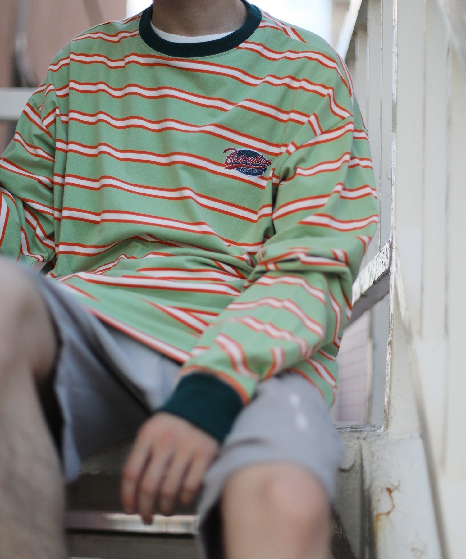 【アイモハ/aimoha】のHOOK -original- アメカジワッペン刺繍配色ボーダーリンガーロングTEE インテリア・キッズ・メンズ・レディースファッション・服の通販 founy(ファニー) 　ファッション　Fashion　レディースファッション　Fashion for Women　インナー　Innerwear　ボーダー　Border, Stripe　ルーズ　Loose, Oversized　今季　This Season, Current Season　グリーン|ID: prp329100004742962 ipo3291000000034274221