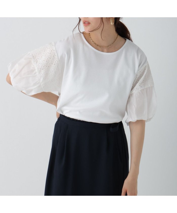 【エルーラ/Elura】の袖コンレースコンビプルオーバー/498753 インテリア・キッズ・メンズ・レディースファッション・服の通販 founy(ファニー) https://founy.com/ ファッション Fashion レディースファッション Fashion for Women トップス・カットソー Cut & Sew Tops カジュアルプルオーバー・ニットトップス Pullovers & Knit Tops / Casual Pullovers アクセサリー Fashion Accessories シアー Sheer, See-Through スリーブ Sleeve, Long Sleeve / Short Sleeve バルーン Balloon, Balloon Silhouette マニッシュ Mannish, Boyish レース Lace, Lace Fabric エレガント 上品 Elegant |ID: prp329100004742991 ipo3291000000034274389