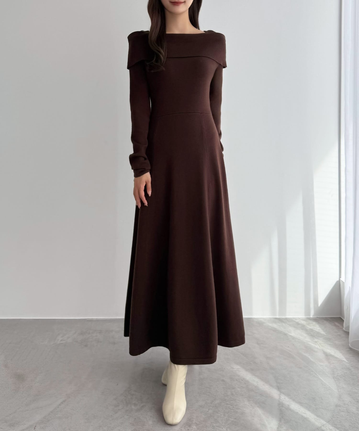 【ジュノア/JUNOAH】のCENEA オフショル風スクエアネックロングニットワンピ インテリア・キッズ・メンズ・レディースファッション・服の通販 founy(ファニー) 　ファッション　Fashion　レディースファッション　Fashion for Women　ワンピース　Dresses　ニットワンピース　Knit Dresses　ブラウン|ID: prp329100004742995 ipo3291000000034578844