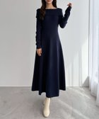 【ジュノア/JUNOAH】のCENEA オフショル風スクエアネックロングニットワンピ ネイビー|ID: prp329100004742995 ipo3291000000034578850