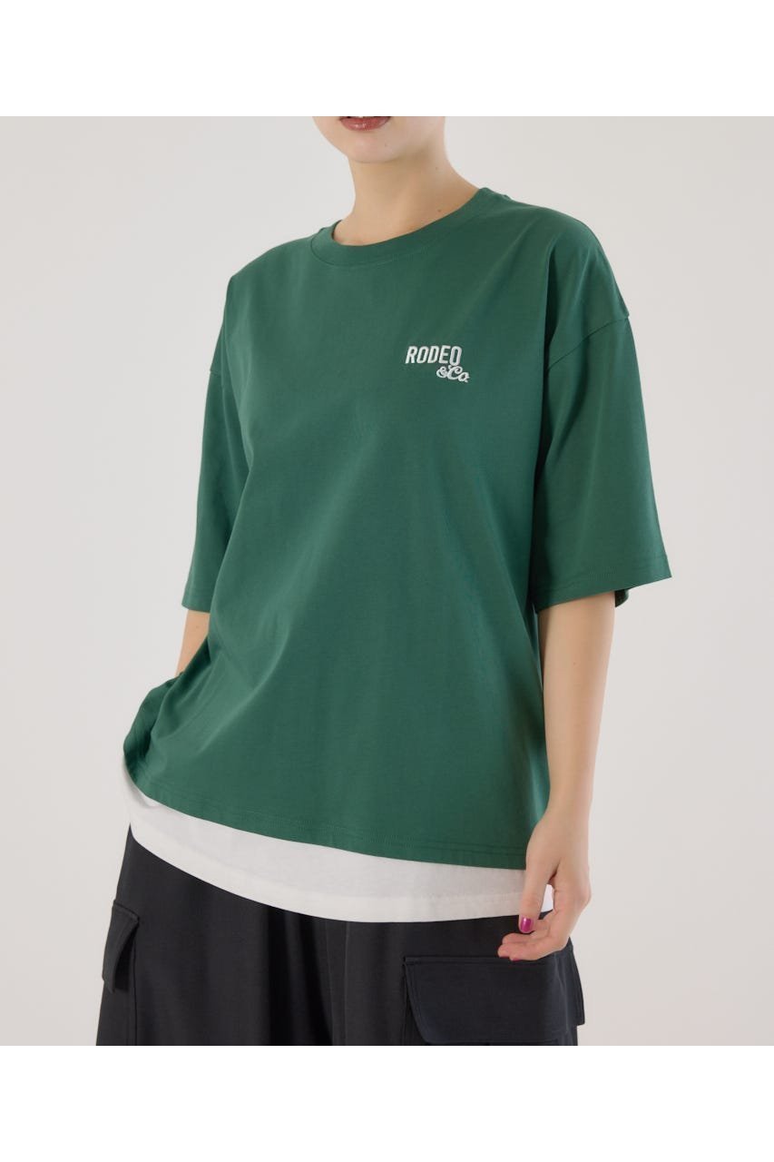 【ロデオクラウンズワイドボウル/RODEO CROWNS WIDE BOWL】のフェイクレイヤードスクリプトロゴ Tシャツ インテリア・キッズ・メンズ・レディースファッション・服の通販 founy(ファニー) 　ファッション　Fashion　レディースファッション　Fashion for Women　トップス・カットソー　Cut & Sew Tops　シャツ・ブラウス・オフィスカジュアル　Elegant Blouses & Button-Ups　ロングTシャツ・Tシャツ　Longline T-Shirts & Tees　おすすめ　Recommended / Our Picks　カーゴパンツ　Cargo Pants, Utility Pants　プリント　Print, Printed Pattern　D/GRN3|ID: prp329100004743006 ipo3291000000034274491