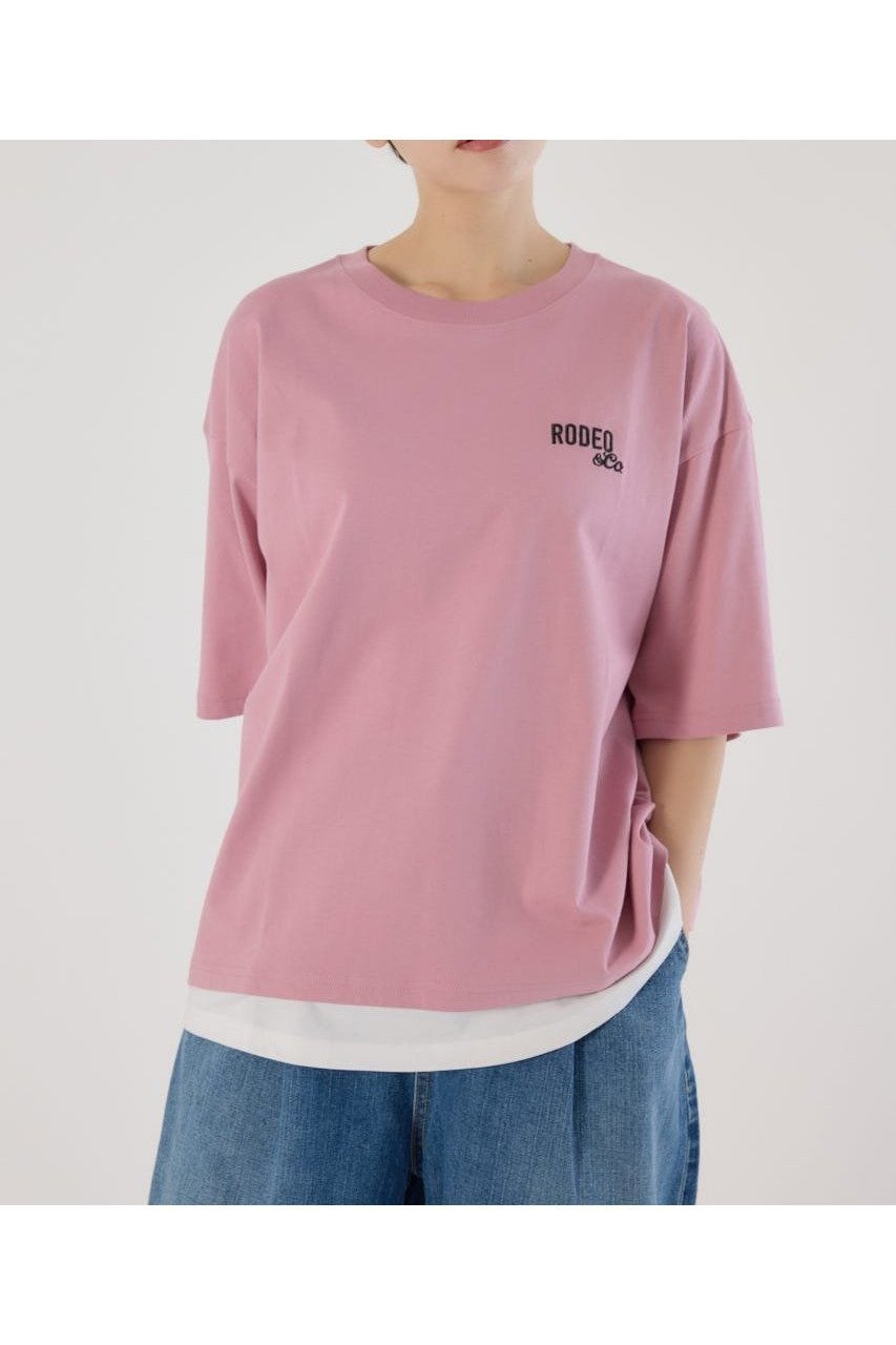【ロデオクラウンズワイドボウル/RODEO CROWNS WIDE BOWL】のフェイクレイヤードスクリプトロゴ Tシャツ インテリア・キッズ・メンズ・レディースファッション・服の通販 founy(ファニー) 　ファッション　Fashion　レディースファッション　Fashion for Women　トップス・カットソー　Cut & Sew Tops　シャツ・ブラウス・オフィスカジュアル　Elegant Blouses & Button-Ups　ロングTシャツ・Tシャツ　Longline T-Shirts & Tees　おすすめ　Recommended / Our Picks　カーゴパンツ　Cargo Pants, Utility Pants　プリント　Print, Printed Pattern　L/PNK1|ID: prp329100004743006 ipo3291000000034274492