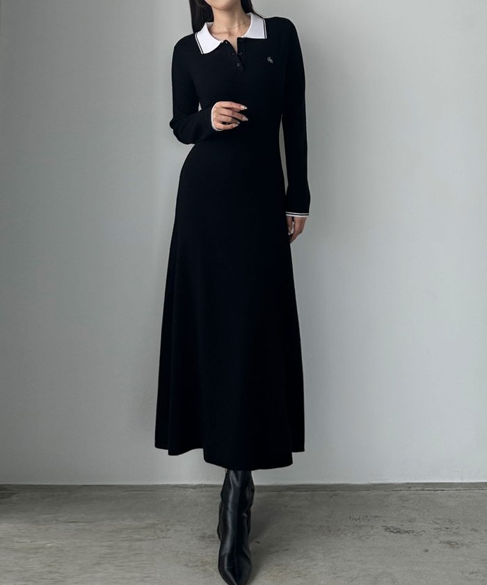 【ジュノア/JUNOAH】のLouere ロゴ刺繍ニットポロフレアワンピース インテリア・キッズ・メンズ・レディースファッション・服の通販 founy(ファニー) https://founy.com/ ファッション Fashion レディースファッション Fashion for Women ワンピース Dresses |ID: prp329100004743015 ipo3291000000034274557