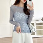 【ココモモ/COCOMOMO】のシアートップス 透け感 チュール トップス レース 長袖 カットソー インナー ライトブルー|ID: prp329100004743032 ipo3291000000034274654