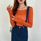 【ココモモ/COCOMOMO】のシアートップス 透け感 チュール トップス レース 長袖 カットソー インナー オレンジ|ID: prp329100004743032 ipo3291000000034274658