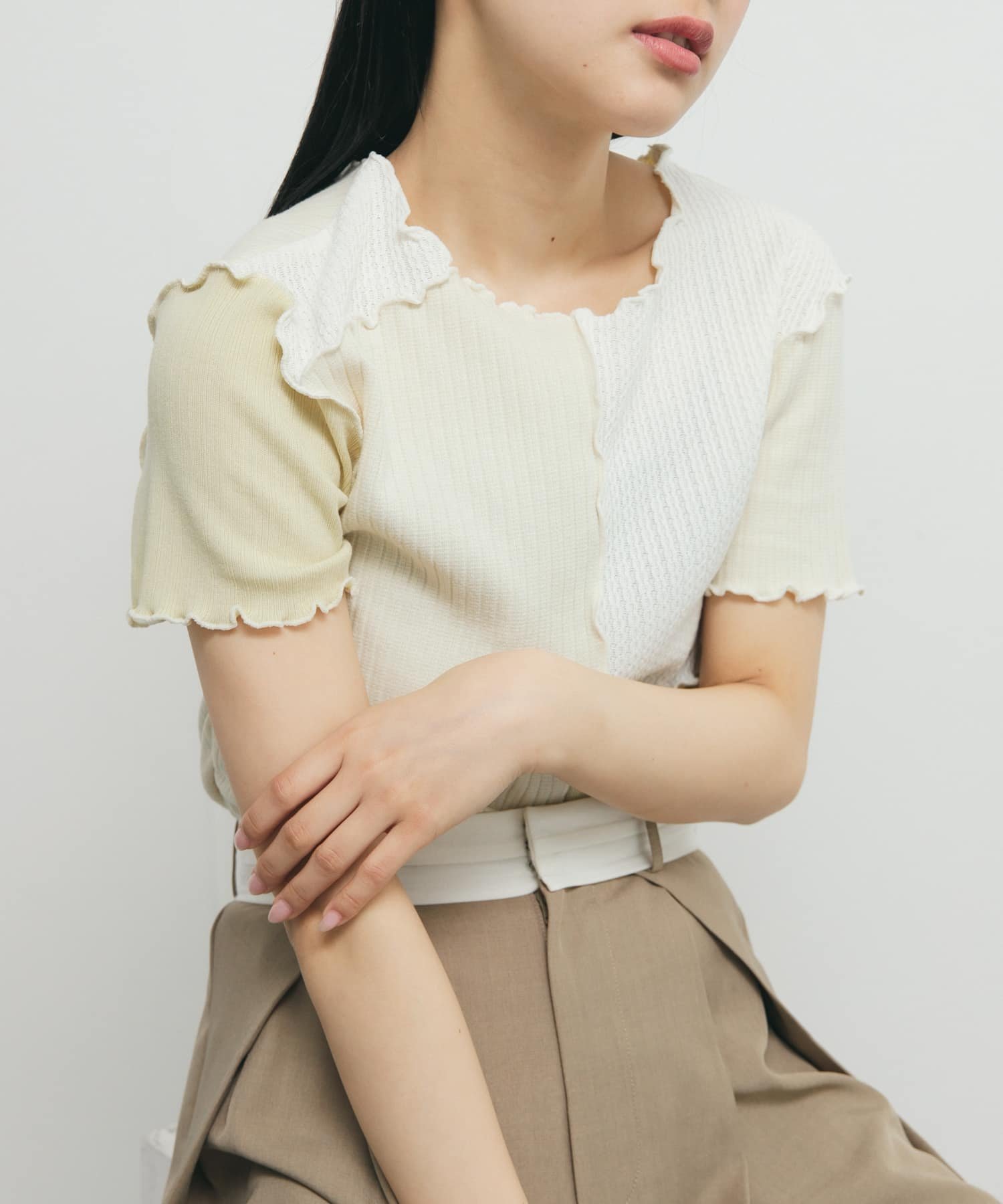 【ケービーエフ/KBF / URBAN RESEARCH】のMIXカラーパッチワークカットソー インテリア・キッズ・メンズ・レディースファッション・服の通販 founy(ファニー) 　ファッション　Fashion　レディースファッション　Fashion for Women　トップス・カットソー　Cut & Sew Tops　カットソー・ベーシックTシャツ　Cut-and-Sewn Tops / Stretch Tees & Basics　2025年　2025　2025春夏・S/S　Spring/Summer 2025 SS25　インナー　Innerwear　バランス　Balance, Style Balance　パッチワーク　Patchwork, Mixed Fabric　ボトム　Bottoms, Lower Wear　ワイド　Wide, Wide Fit　夏　Summer　S/S・春夏　SS, Spring/Summer, Warm Season　IVORY MIX|ID: prp329100004743102 ipo3291000000034275122