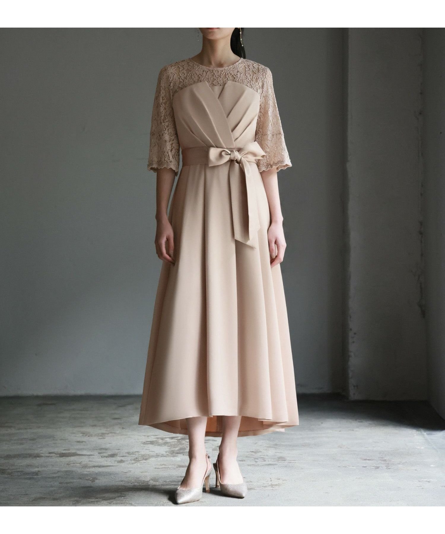 【ガール/GIRL】のレース切替えビスチェ風フレアロング丈 結婚式 ワンピース パーティードレス インテリア・キッズ・メンズ・レディースファッション・服の通販 founy(ファニー) 　ファッション　Fashion　レディースファッション　Fashion for Women　ワンピース　Dresses　フォーマル・パーティードレス・結婚式用ドレス　Elegant & Casual Dresses　エレガント 上品　Elegant　サテン　Satin, Glossy Fabric　ドレス　Dress, One-Piece　パール　Pearl, Pearl Accent　ビスチェ　Bustier, Corset Top　フィット　Fit, Slim Fit　フェミニン　Feminine, Girly　フレア　Flare, Flared　ヨーク　Yoke, Yoke Design　リボン　Ribbon, Bow　レース　Lace, Lace Fabric　ロング　Long, Long-Length　再入荷　Restock / Back in Stock　結婚式　Wedding　二次会　After Party　AR|ID: prp329100004743111 ipo3291000000034659600