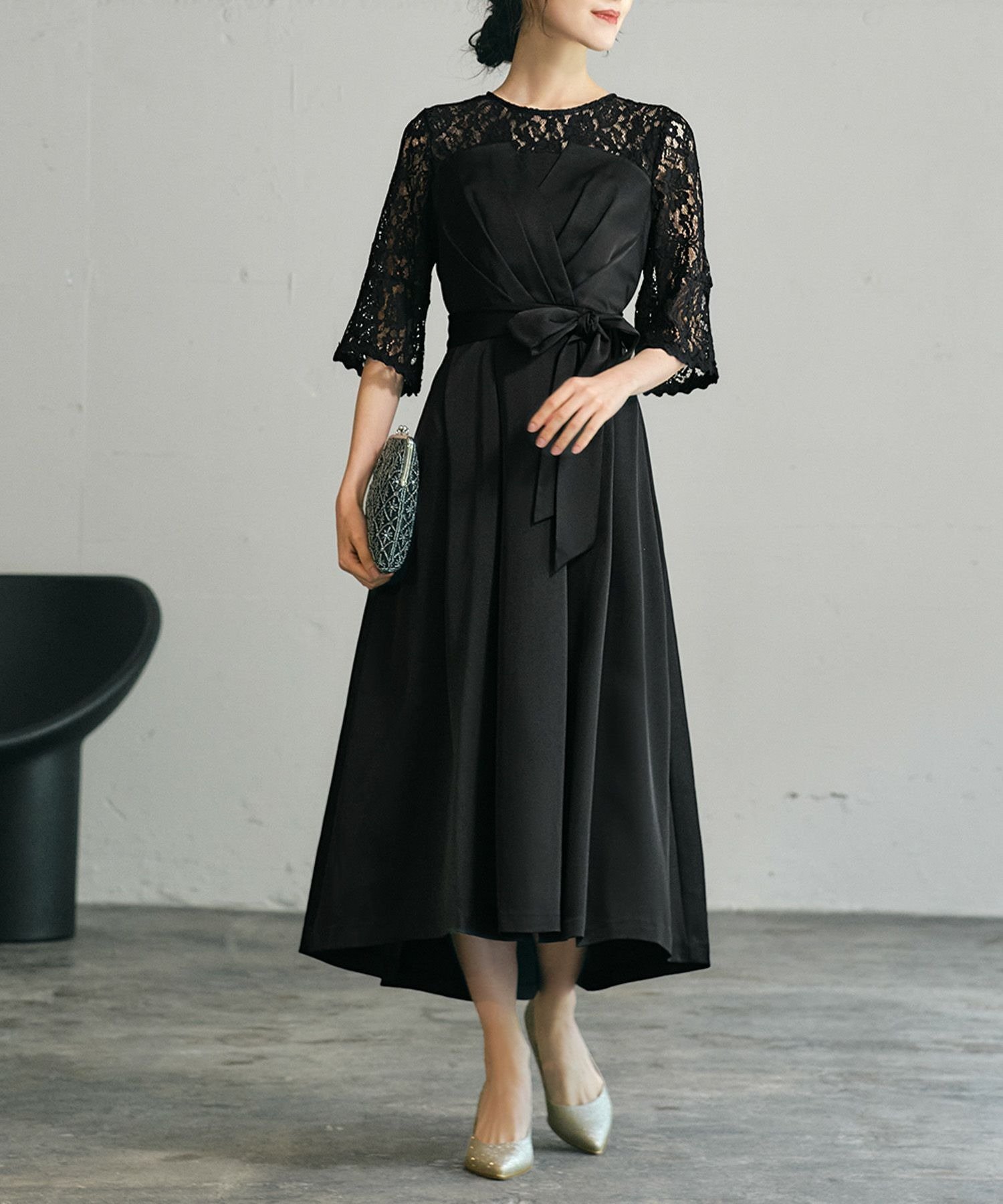 【ガール/GIRL】のレース切替えビスチェ風フレアロング丈 結婚式 ワンピース パーティードレス インテリア・キッズ・メンズ・レディースファッション・服の通販 founy(ファニー) 　ファッション　Fashion　レディースファッション　Fashion for Women　ワンピース　Dresses　フォーマル・パーティードレス・結婚式用ドレス　Elegant & Casual Dresses　エレガント 上品　Elegant　サテン　Satin, Glossy Fabric　ドレス　Dress, One-Piece　パール　Pearl, Pearl Accent　ビスチェ　Bustier, Corset Top　フィット　Fit, Slim Fit　フェミニン　Feminine, Girly　フレア　Flare, Flared　ヨーク　Yoke, Yoke Design　リボン　Ribbon, Bow　レース　Lace, Lace Fabric　ロング　Long, Long-Length　再入荷　Restock / Back in Stock　結婚式　Wedding　二次会　After Party　BK|ID: prp329100004743111 ipo3291000000034659603