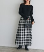 【ピエロ/Pierrot】のボートネックフレアスリーブドッキングワンピース ブラック×チェック|ID: prp329100004743154 ipo3291000000034445387