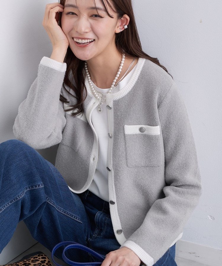 【インディヴィ/INDIVI】の【ミニブークレ素材】ジャケットライクカーディガン インテリア・キッズ・メンズ・レディースファッション・服の通販 founy(ファニー) ファッション Fashion レディースファッション Fashion for Women ショート Short, Short Length スマート Smart, Elegant デニム Denim, Jeans Material トリミング Trimming, Decorative Edge ポケット Pocket, Pocket Detail メタル Metal, Metal Parts ループ Loop, Loop Knit ワイド Wide, Wide Fit おすすめ Recommended / Our Picks エレガント 上品 Elegant ライトグレー|ID: prp329100004743275 ipo3291000000034471222