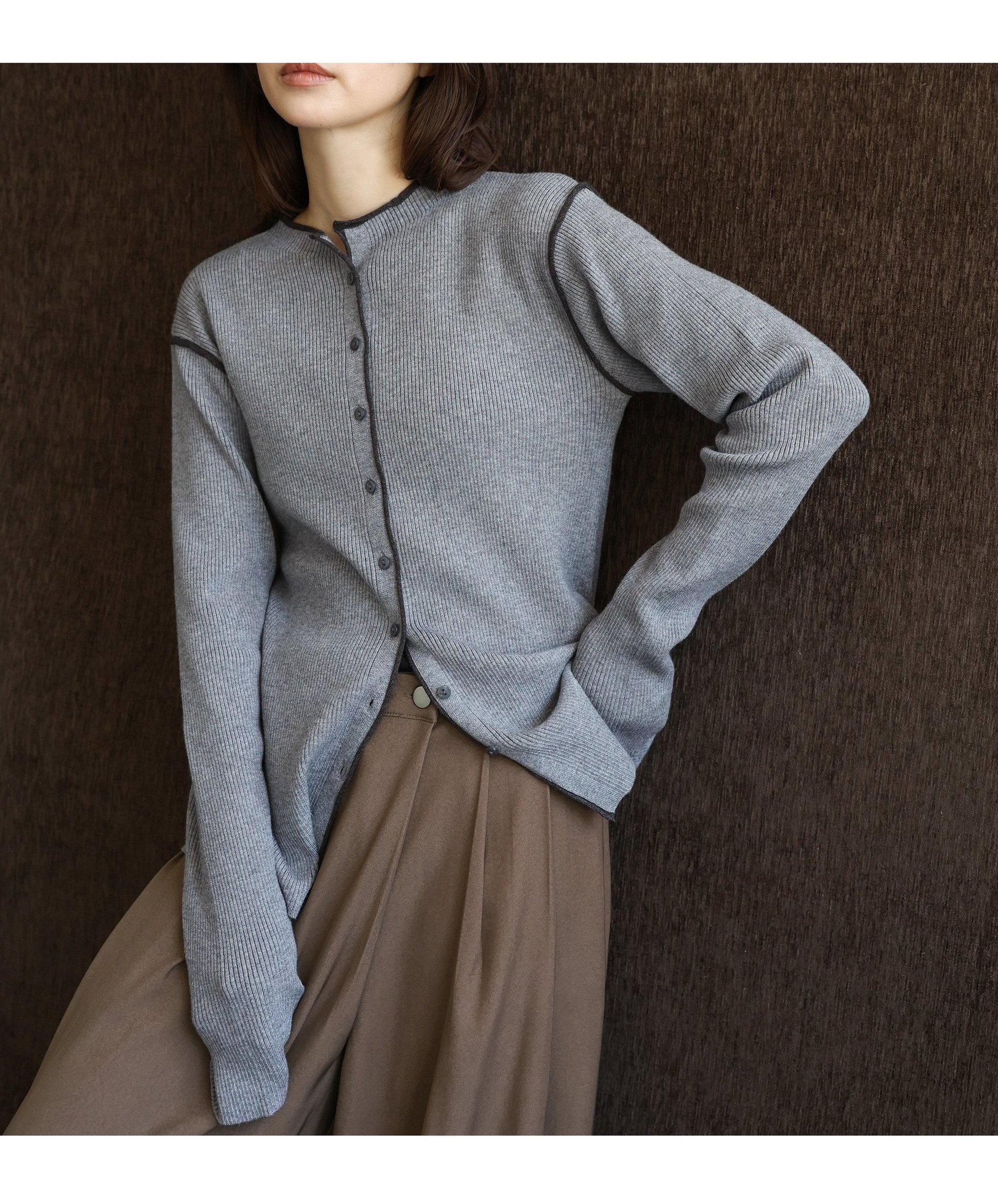 【セレクトモカ/SELECT MOCA】のカラーリンキングカーディガン インテリア・キッズ・メンズ・レディースファッション・服の通販 founy(ファニー) 　ファッション　Fashion　レディースファッション　Fashion for Women　トップス・カットソー　Cut & Sew Tops　カーディガン・羽織り　Layered Style Cardigans　カーディガン　Cardigan, Knitwear　ワイド　Wide, Wide Fit　エレガント 上品　Elegant　グレー-900|ID: prp329100004743366 ipo3291000000034277517