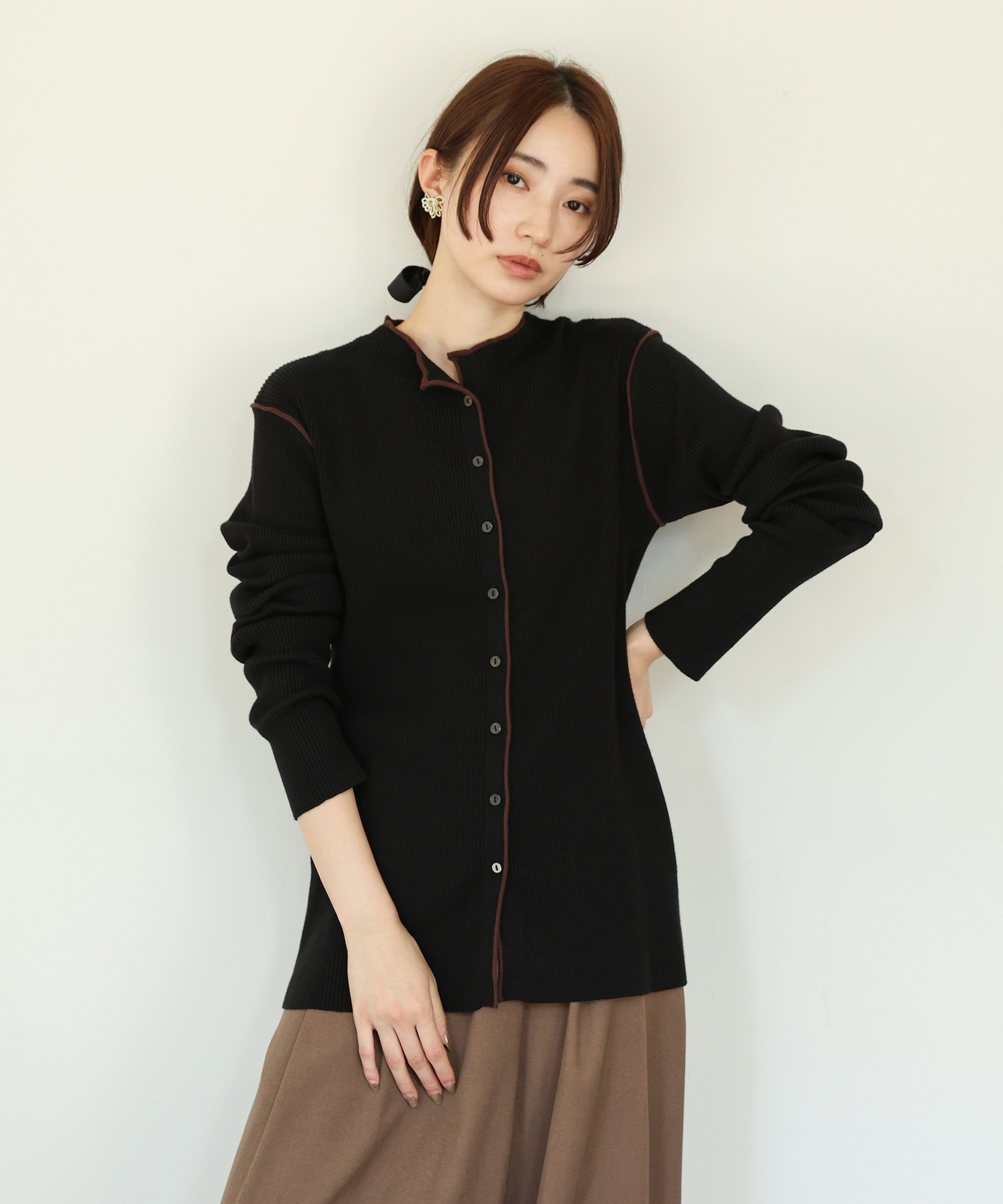 【セレクトモカ/SELECT MOCA】のカラーリンキングカーディガン インテリア・キッズ・メンズ・レディースファッション・服の通販 founy(ファニー) 　ファッション　Fashion　レディースファッション　Fashion for Women　トップス・カットソー　Cut & Sew Tops　カーディガン・羽織り　Layered Style Cardigans　カーディガン　Cardigan, Knitwear　ワイド　Wide, Wide Fit　エレガント 上品　Elegant　ブラック-990|ID: prp329100004743366 ipo3291000000034277521