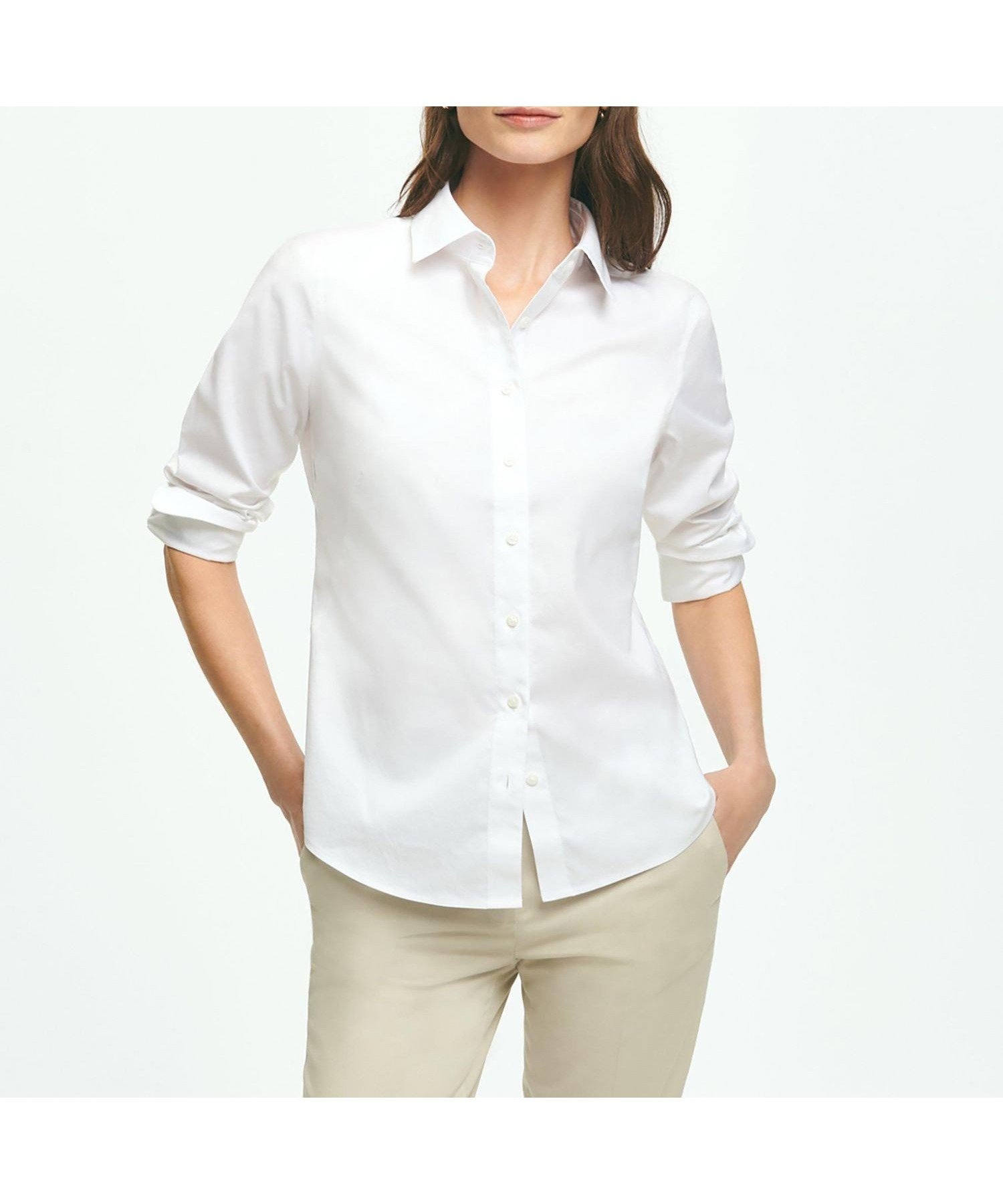 【ブルックス ブラザーズ/Brooks Brothers】のノンアイロン スーピマコットンストレッチ ドレスシャツ Fitted Fit インテリア・キッズ・メンズ・レディースファッション・服の通販 founy(ファニー) 　ファッション　Fashion　レディースファッション　Fashion for Women　トップス・カットソー　Cut & Sew Tops　シャツ・ブラウス・オフィスカジュアル　Elegant Blouses & Button-Ups　ワンピース　Dresses　フォーマル・パーティードレス・結婚式用ドレス　Elegant & Casual Dresses　カッティング　Cutting Detail　シェイプ　Shape, Slim Fit　スタイリッシュ　Stylish, Fashionable　ストレッチ　Stretch, Stretchy Fabric　トレンド　Trend, Trending Now　ドレス　Dress, One-Piece　長袖　Long Sleeve, Full Sleeve　フィット　Fit, Slim Fit　フォルム　Silhouette, Form　フレンチ　French, French Style　ポケット　Pocket, Pocket Detail　ホワイト|ID: prp329100004743368 ipo3291000000034277549