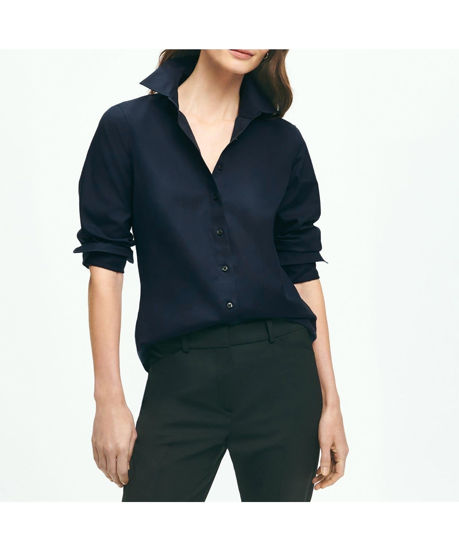 【ブルックス ブラザーズ/Brooks Brothers】のノンアイロン スーピマコットンストレッチ ドレスシャツ Fitted Fit インテリア・キッズ・メンズ・レディースファッション・服の通販 founy(ファニー) 　ファッション　Fashion　レディースファッション　Fashion for Women　トップス・カットソー　Cut & Sew Tops　シャツ・ブラウス・オフィスカジュアル　Elegant Blouses & Button-Ups　ワンピース　Dresses　フォーマル・パーティードレス・結婚式用ドレス　Elegant & Casual Dresses　カッティング　Cutting Detail　シェイプ　Shape, Slim Fit　スタイリッシュ　Stylish, Fashionable　ストレッチ　Stretch, Stretchy Fabric　トレンド　Trend, Trending Now　ドレス　Dress, One-Piece　長袖　Long Sleeve, Full Sleeve　フィット　Fit, Slim Fit　フォルム　Silhouette, Form　フレンチ　French, French Style　ポケット　Pocket, Pocket Detail　ネイビー|ID: prp329100004743368 ipo3291000000034277551
