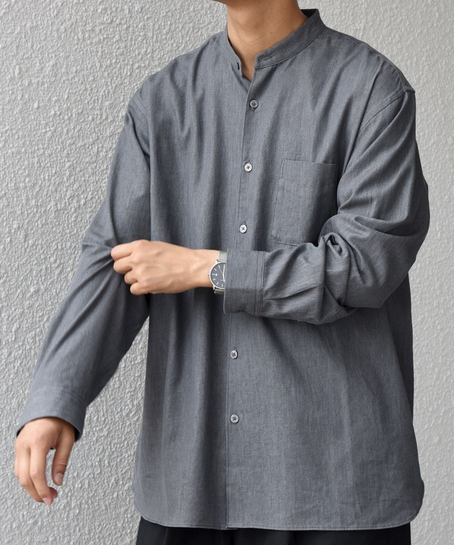 【シップス/SHIPS / MEN】のSHIPS any 洗濯機可能 4.5oz ライト デニム バンドカラー シャツ インテリア・キッズ・メンズ・レディースファッション・服の通販 founy(ファニー) 　ファッション　Fashion　メンズファッション　Fashion for Men　インナー　Innerwear　秋　Autumn　デニム　Denim, Jeans Material　羽織　Haori, Light Jacket　リラックス　Relax, Relaxed Fit　エレガント 上品　Elegant　ダークグレー|ID: prp329100004743385 ipo3291000000034277747