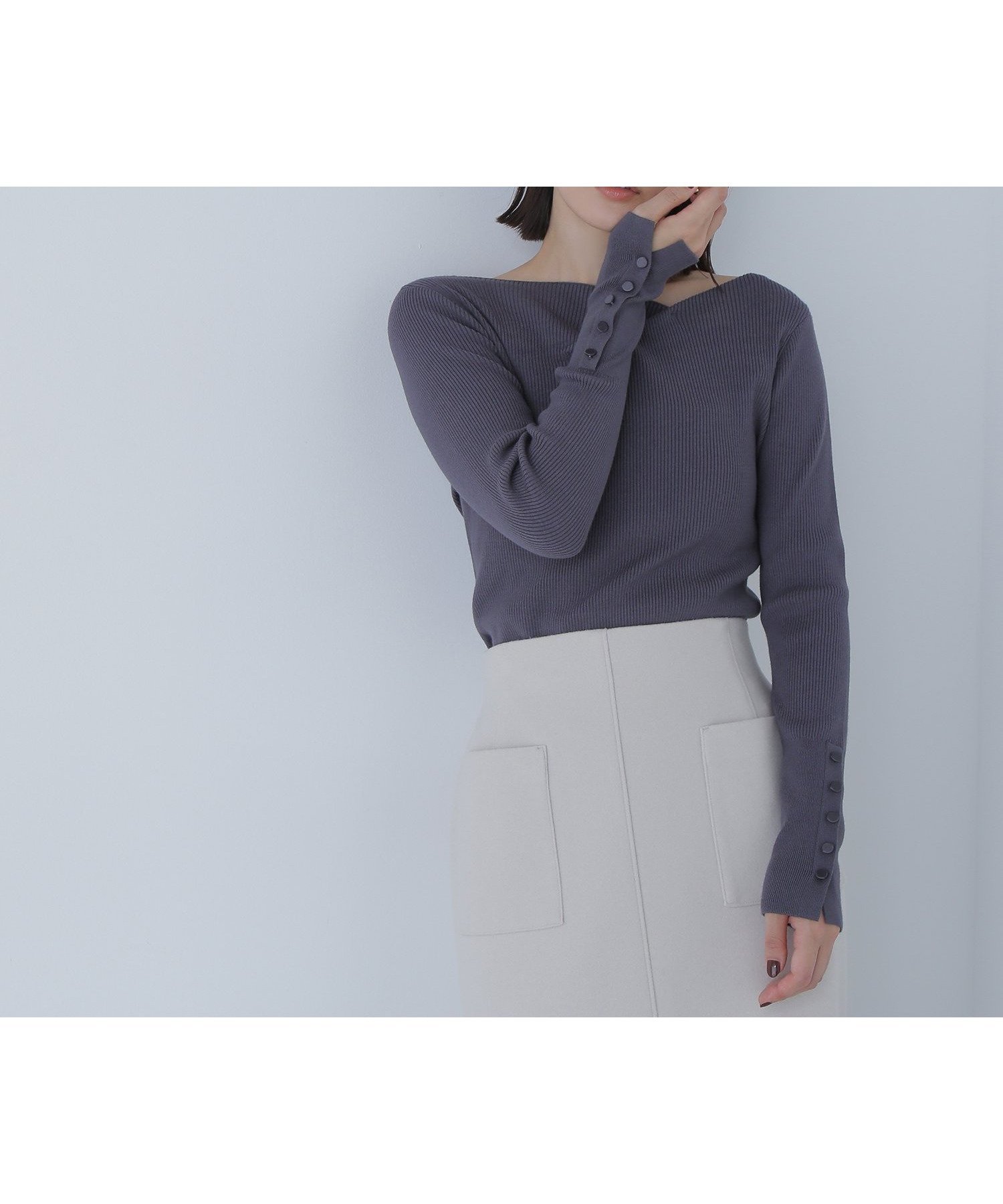【ナチュラル ビューティー ベーシック/NATURAL BEAUTY BASIC】のニュアンスネックリブニット インテリア・キッズ・メンズ・レディースファッション・服の通販 founy(ファニー) 　ファッション　Fashion　レディースファッション　Fashion for Women　トップス・カットソー　Cut & Sew Tops　ニット　Knit Tops & Sweaters　フィット　Fit, Slim Fit　エレガント 上品　Elegant　チャコール1|ID: prp329100004743449 ipo3291000000034278426