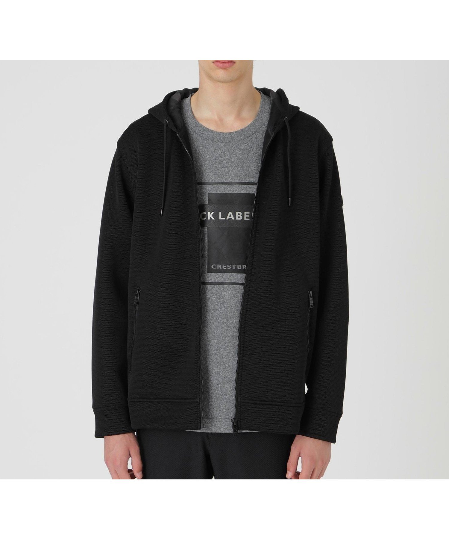 【ブルーレーベル ブラックレーベル クレストブリッジ/BLUE LABEL BLACK LABEL CRESTBRIDGE / MEN】の【BLACK lab.】シアーダンボールパーカー インテリア・キッズ・メンズ・レディースファッション・服の通販 founy(ファニー) 　ファッション　Fashion　メンズファッション　Fashion for Men　シアー　Sheer, See-Through　ダブル　Double, Double-Breasted　ドローコード　Drawcord, Drawstring Cord　パーカー　Hoodie, Parka　メッシュ　Mesh, Net Fabric　ラッセル　Raschel, Raschel Lace　エレガント 上品　Elegant　ブラック|ID: prp329100004743581 ipo3291000000034279687