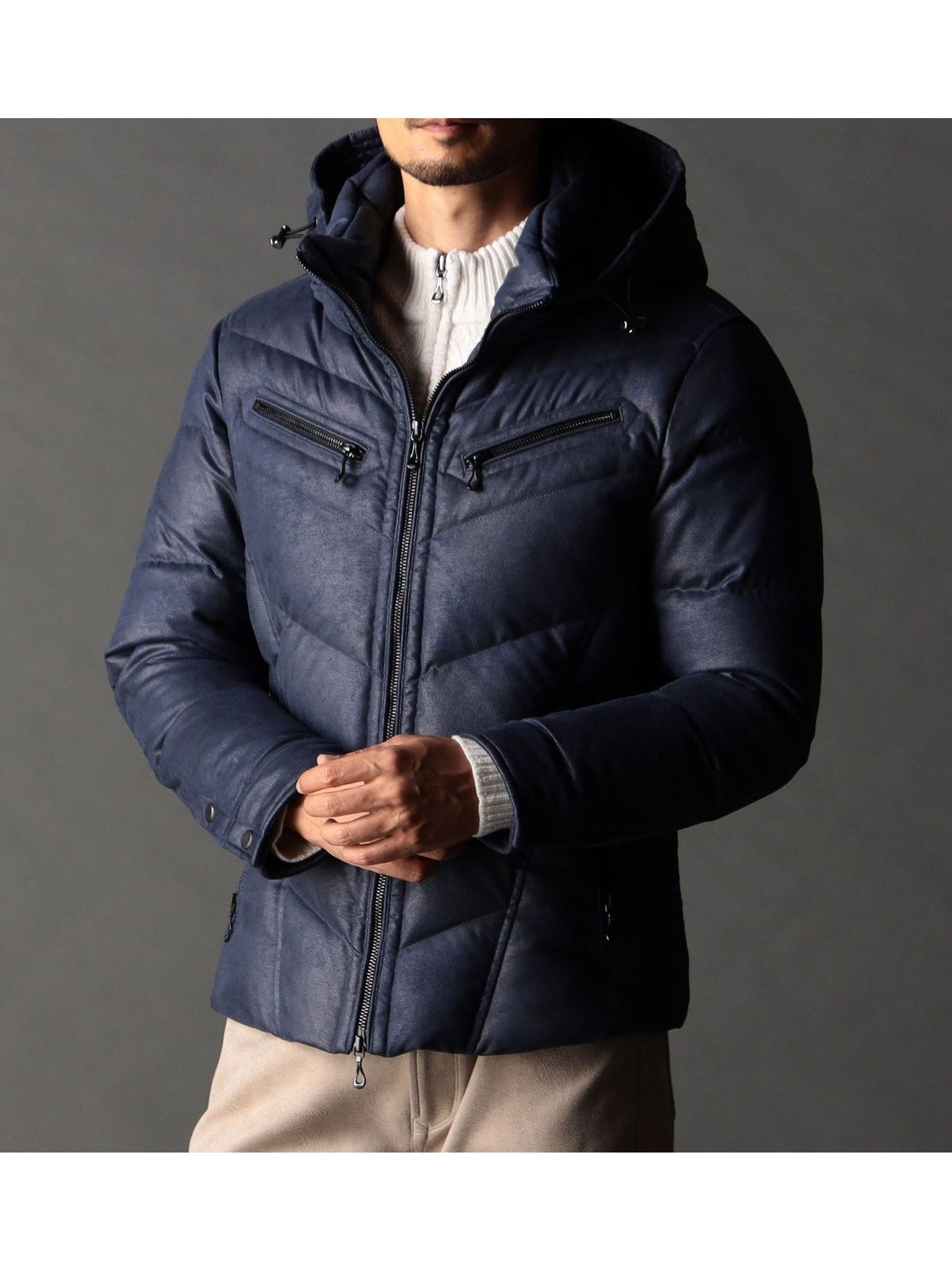 【ニコル/NICOLE / MEN】のムラプリントマイクロクロス ダウンブルゾン インテリア・キッズ・メンズ・レディースファッション・服の通販 founy(ファニー) 　ファッション　Fashion　メンズファッション　Fashion for Men　今季　This Season, Current Season　シェイプ　Shape, Slim Fit　シルバー　Silver, Metallic Silver　ストレッチ　Stretch, Stretchy Fabric　ダウン　Down, Puffer　ドット　Polka Dot, Dot Pattern　バイアス　Bias, Diagonal Cut　パッチ　Patch, Appliqué　フィット　Fit, Slim Fit　ブルゾン　Blouson, Bomber Jacket　プリント　Print, Printed Pattern　ポケット　Pocket, Pocket Detail　別注　Limited Edition, Custom Order　メタル　Metal, Metal Parts　ライダース　Riders　エレガント 上品　Elegant　67ネイビー|ID: prp329100004743604 ipo3291000000034279928