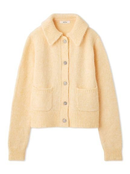 【ミラオーウェン/Mila Owen】のビジューボタンシャギーポロニットカーディガン インテリア・キッズ・メンズ・レディースファッション・服の通販 founy(ファニー) 　ファッション　Fashion　レディースファッション　Fashion for Women　トップス・カットソー　Cut & Sew Tops　ニット　Knit Tops & Sweaters　カーディガン・羽織り　Layered Style Cardigans　おすすめ　Recommended / Our Picks　アクセサリー　Fashion Accessories　カーディガン　Cardigan, Knitwear　スマート　Smart, Elegant　デニム　Denim, Jeans Material　トレンド　Trend, Trending Now　秋　Autumn　YEL[032]|ID: prp329100004743936 ipo3291000000034383739