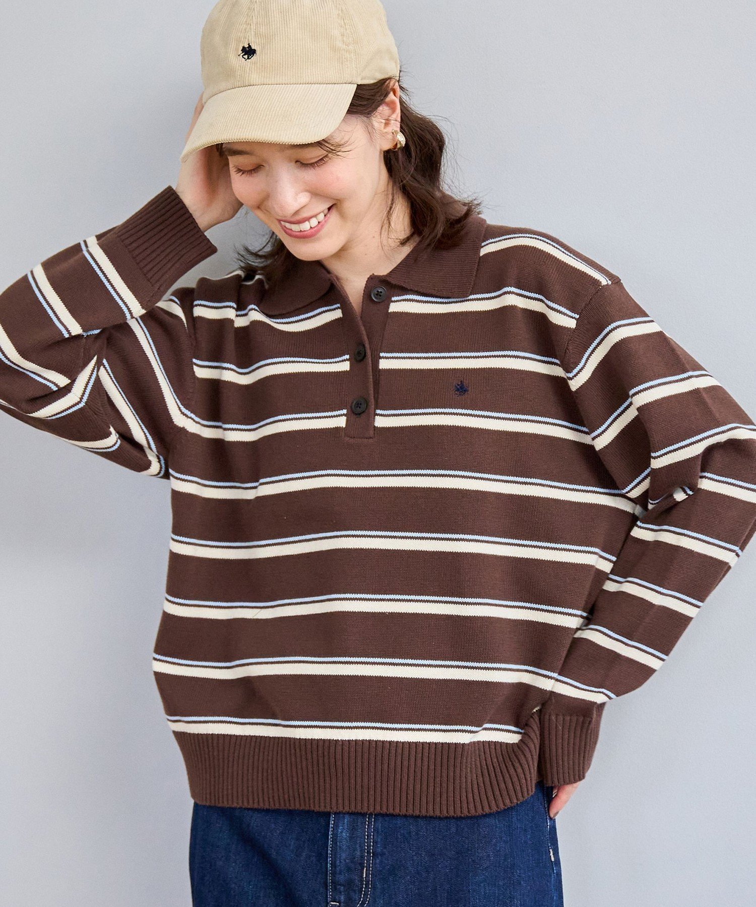 【コーエン/COEN】の【POLO BCS(ポロ・ビーシーエス)別注】 襟付きポロニット(WEB限定カラーあり) インテリア・キッズ・メンズ・レディースファッション・服の通販 founy(ファニー) 　ファッション　Fashion　レディースファッション　Fashion for Women　トップス・カットソー　Cut & Sew Tops　ニット　Knit Tops & Sweaters　キャップ　Cap, Baseball Cap　コーデュロイ　Corduroy, Cord Fabric　ベーシック　Basic, Essential　ボーダー　Border, Stripe　別注　Limited Edition, Custom Order　無地　Plain, Solid Color　リラックス　Relax, Relaxed Fit　MD.BROWN|ID: prp329100004743938 ipo3291000000034579034