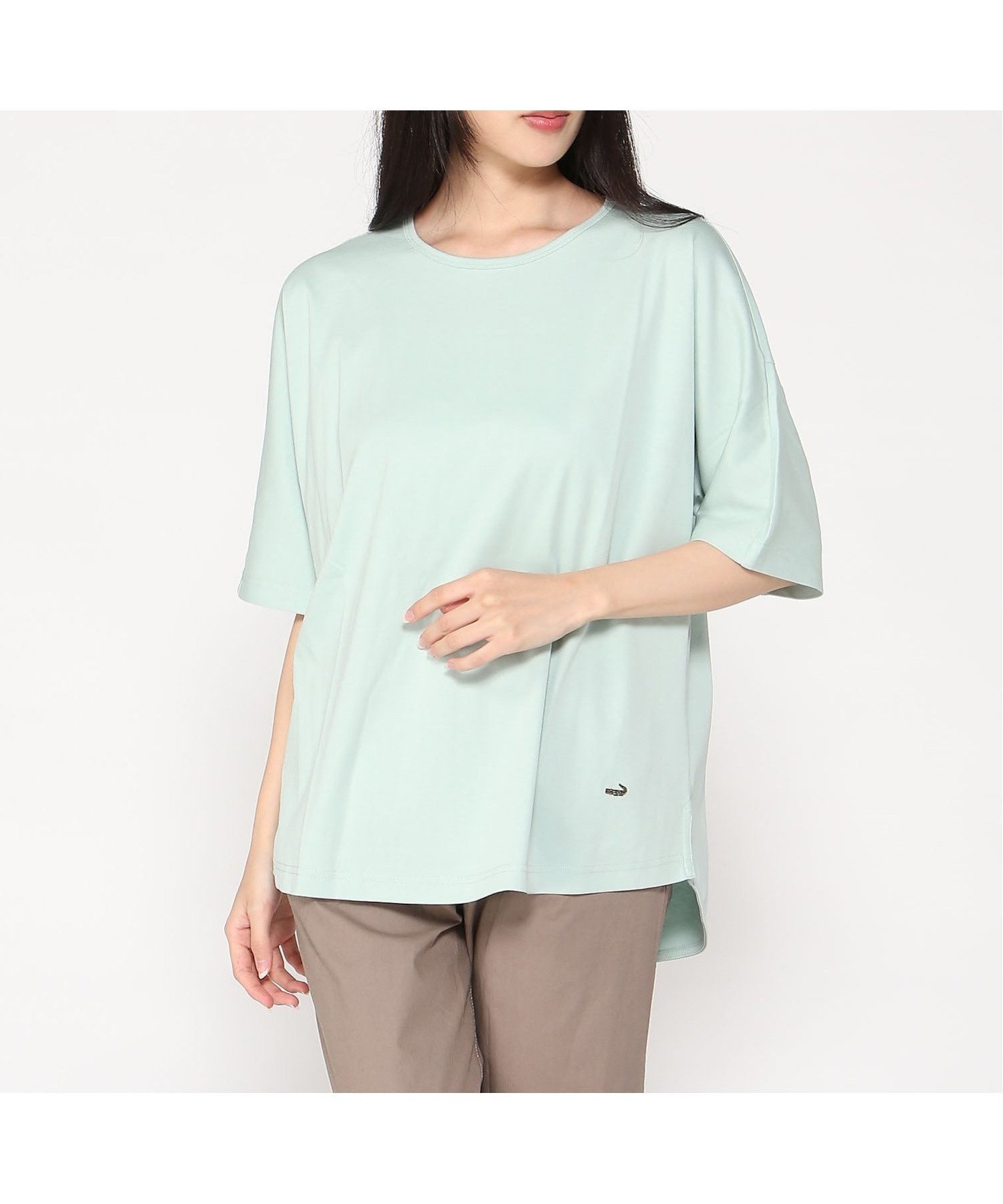 【クロコダイル/CROCODILE】のシルケットコットン Tシャツ インテリア・キッズ・メンズ・レディースファッション・服の通販 founy(ファニー) 　ファッション　Fashion　レディースファッション　Fashion for Women　トップス・カットソー　Cut & Sew Tops　シャツ・ブラウス・オフィスカジュアル　Elegant Blouses & Button-Ups　ロングTシャツ・Tシャツ　Longline T-Shirts & Tees　シルケット　Silket, Silky Cotton　シンプル　Simple, Minimal　ライトグリーン|ID: prp329100004743975 ipo3291000000034284516