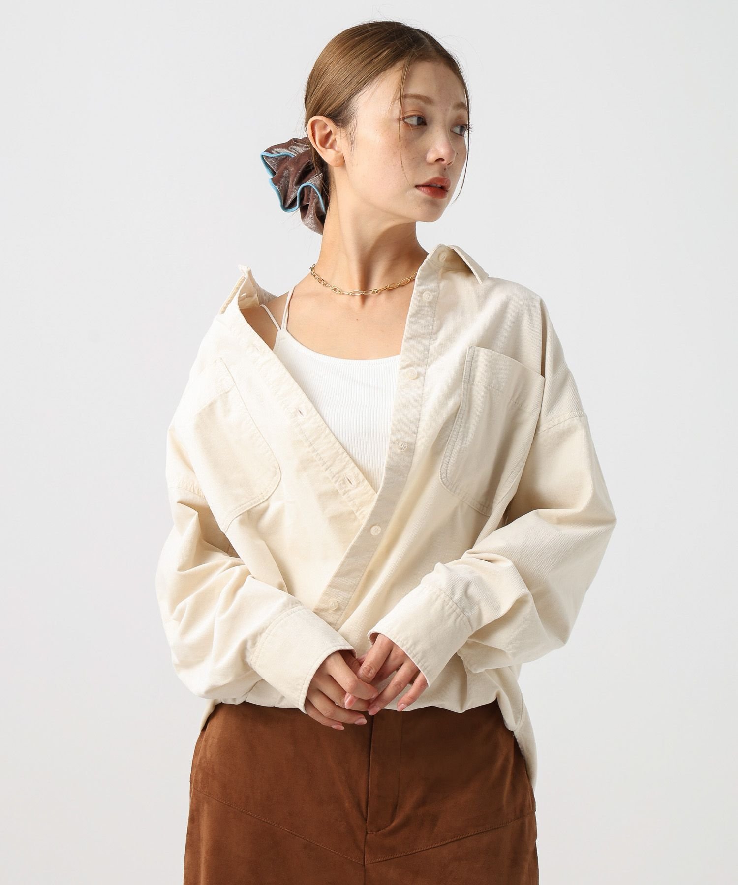 【ベイフロー/BAYFLOW】の2WAYコーデュロイシャツ インテリア・キッズ・メンズ・レディースファッション・服の通販 founy(ファニー) 　ファッション　Fashion　レディースファッション　Fashion for Women　トップス・カットソー　Cut & Sew Tops　シャツ・ブラウス・オフィスカジュアル　Elegant Blouses & Button-Ups　おすすめ　Recommended / Our Picks　カシュクール　Wrap Design　コーデュロイ　Corduroy, Cord Fabric　シンプル　Simple, Minimal　ボトム　Bottoms, Lower Wear　ポケット　Pocket, Pocket Detail　ナチュラル51|ID: prp329100004743991 ipo3291000000034284858