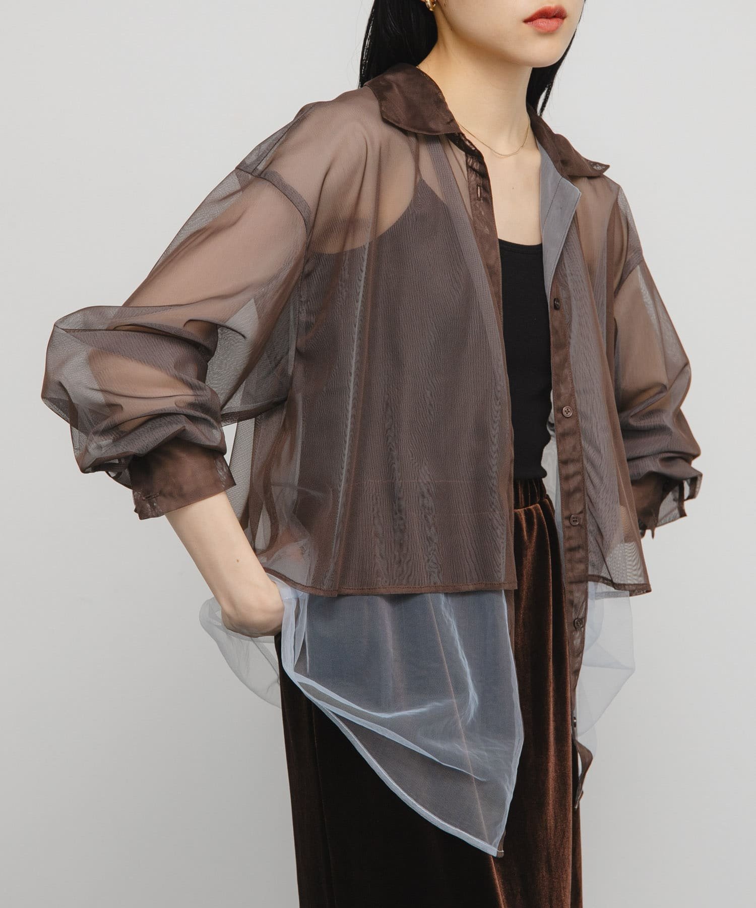【ケービーエフ/KBF / URBAN RESEARCH】のチュールレイヤードシャツ インテリア・キッズ・メンズ・レディースファッション・服の通販 founy(ファニー) 　ファッション　Fashion　レディースファッション　Fashion for Women　トップス・カットソー　Cut & Sew Tops　シャツ・ブラウス・オフィスカジュアル　Elegant Blouses & Button-Ups　2025年　2025　2025-2026秋冬・A/W　Autumn/Winter 2025–26 AW25–26　冬　Winter / This Winter　スリット　Slit, Slit Detail　チェック　Check, Plaid, Tartan　チュール　Tulip, Tulip Motif　リボン　Ribbon, Bow　今季　This Season, Current Season　無地　Plain, Solid Color　A/W・秋冬　Autumn/Winter　BRN×BLUE|ID: prp329100004744019 ipo3291000000034285450