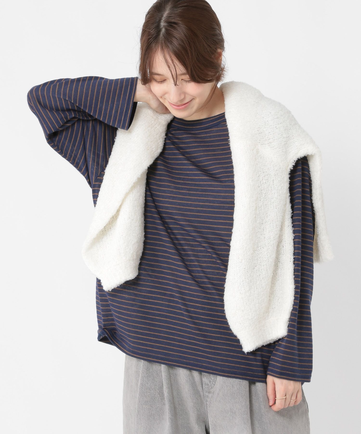 【スタディオ クリップ/studio CLIP】のアソートシャドーボーダースラブプルオーバー インテリア・キッズ・メンズ・レディースファッション・服の通販 founy(ファニー) ファッション Fashion レディースファッション Fashion for Women トップス・カットソー Cut & Sew Tops カジュアルプルオーバー・ニットトップス Pullovers & Knit Tops / Casual Pullovers おすすめ Recommended / Our Picks インナー Innerwear カットソー Cut and Sewn Top シャドー Shadow, Subtle Pattern スリーブ Sleeve, Long Sleeve / Short Sleeve ヘムライン Hemline, Bottom Cut ボトム Bottoms, Lower Wear ボーダー Border, Stripe ラウンド Round, Round Neck リネン Linen, Linen Fabric リラックス Relax, Relaxed Fit ロング Long, Long-Length 無地 Plain, Solid Color ネイビー×ブラウン02|ID: prp329100004744051 ipo3291000000034644468