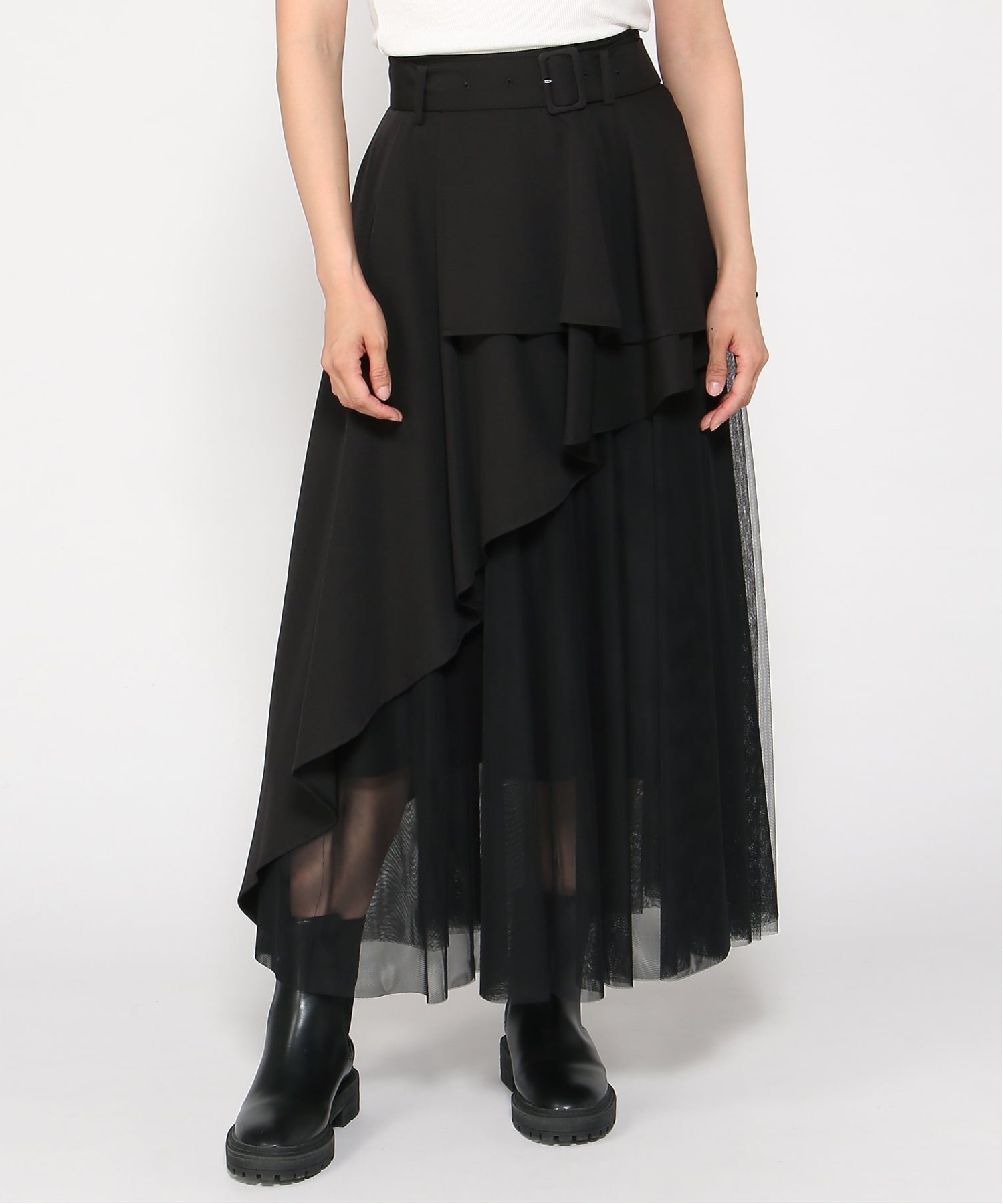 【イング/INGNI】の【WEB限定】共ベルト付チュール切替アシメスカート 人気、トレンドファッション・服の通販 founy(ファニー) 　ファッション　Fashion　レディースファッション　Fashion for Women　スカート　Skirts　ベルト&ウエストマーク　Belts & Waist Accessories　シアー　Sheer, See-Through　チュール　Tulip, Tulip Motif　デニム　Denim, Jeans Material　ミックス　Mix, Mixed Style　ロング　Long, Long-Length　切替　Switching, Contrast Panel　 other-1|ID: prp329100004744182 ipo3291000000034288169