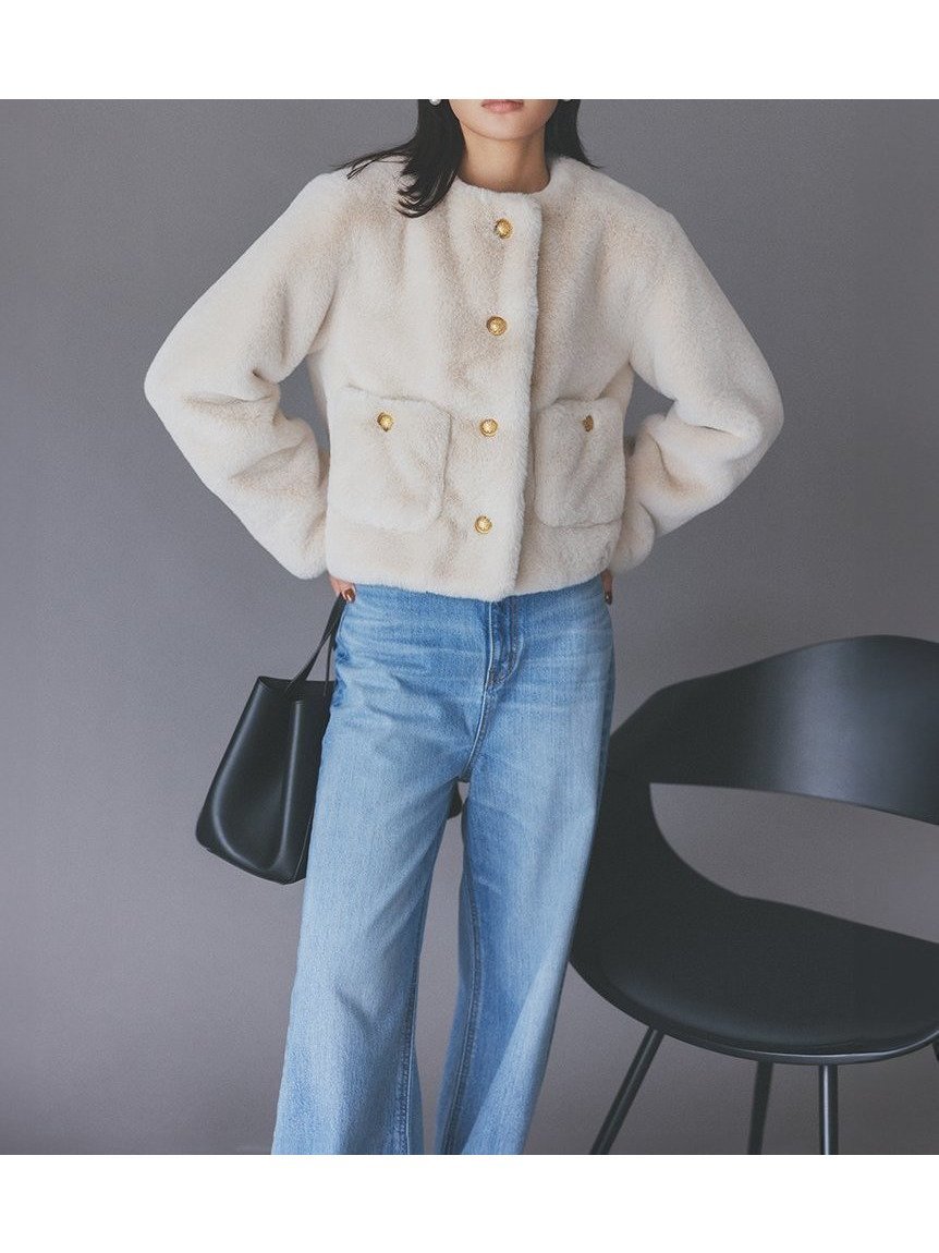 【ミラオーウェン/Mila Owen】の金釦クロップドファージャケット 人気、トレンドファッション・服の通販 founy(ファニー) 　ファッション　Fashion　レディースファッション　Fashion for Women　アウター　Coat / Outerwear Collection　レディースジャケット・軽アウター　Jackets　クロップド　Cropped, Short Length　コンパクト　Compact, Small Size　軽量　Lightweight, Ultra Light　ジャケット　Jacket, Outerwear　スタイリッシュ　Stylish, Fashionable　スマート　Smart, Elegant　デニム　Denim, Jeans Material　トレンド　Trend, Trending Now　人気　Popular, Best Seller　バランス　Balance, Style Balance　ボトム　Bottoms, Lower Wear　モダン　Modern, Contemporary　エレガント 上品　Elegant　 other-1|ID: prp329100004744184 ipo3291000000034403563